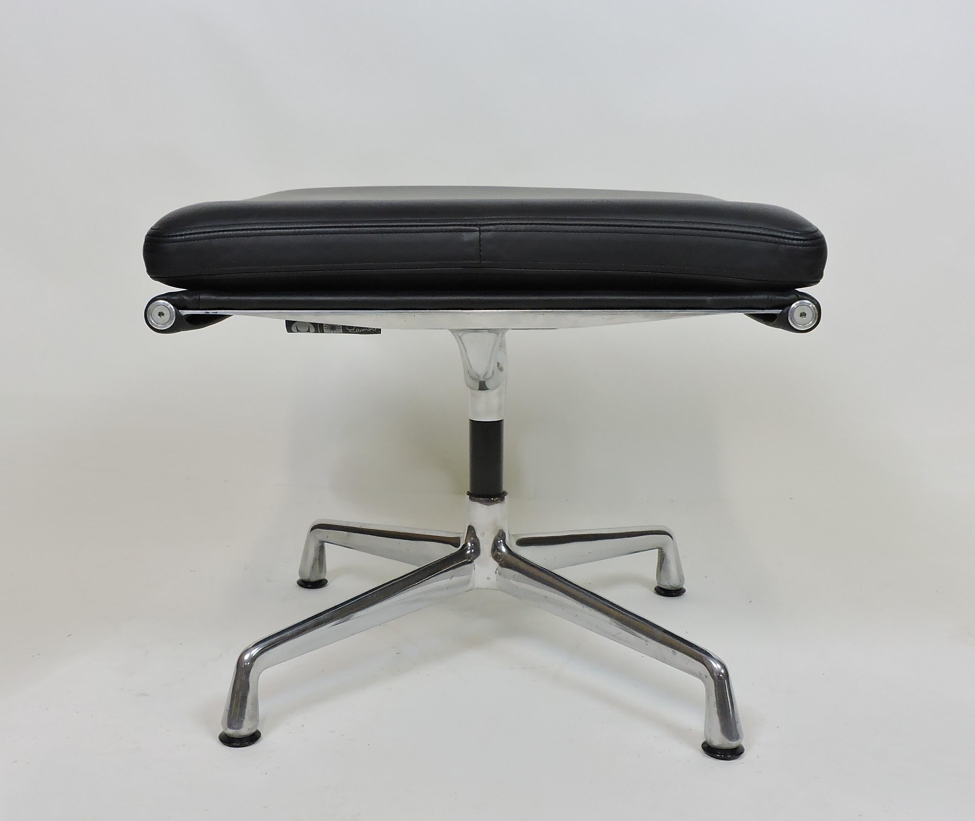 Classic footstool designed by Charles and Ray Eames as part of their Soft Pad Group. Similar to the Aluminum Group, this series has sewn-on cushions for added comfort. Originally designed in 1969, this was manufactured in 2011 by Herman Miller and