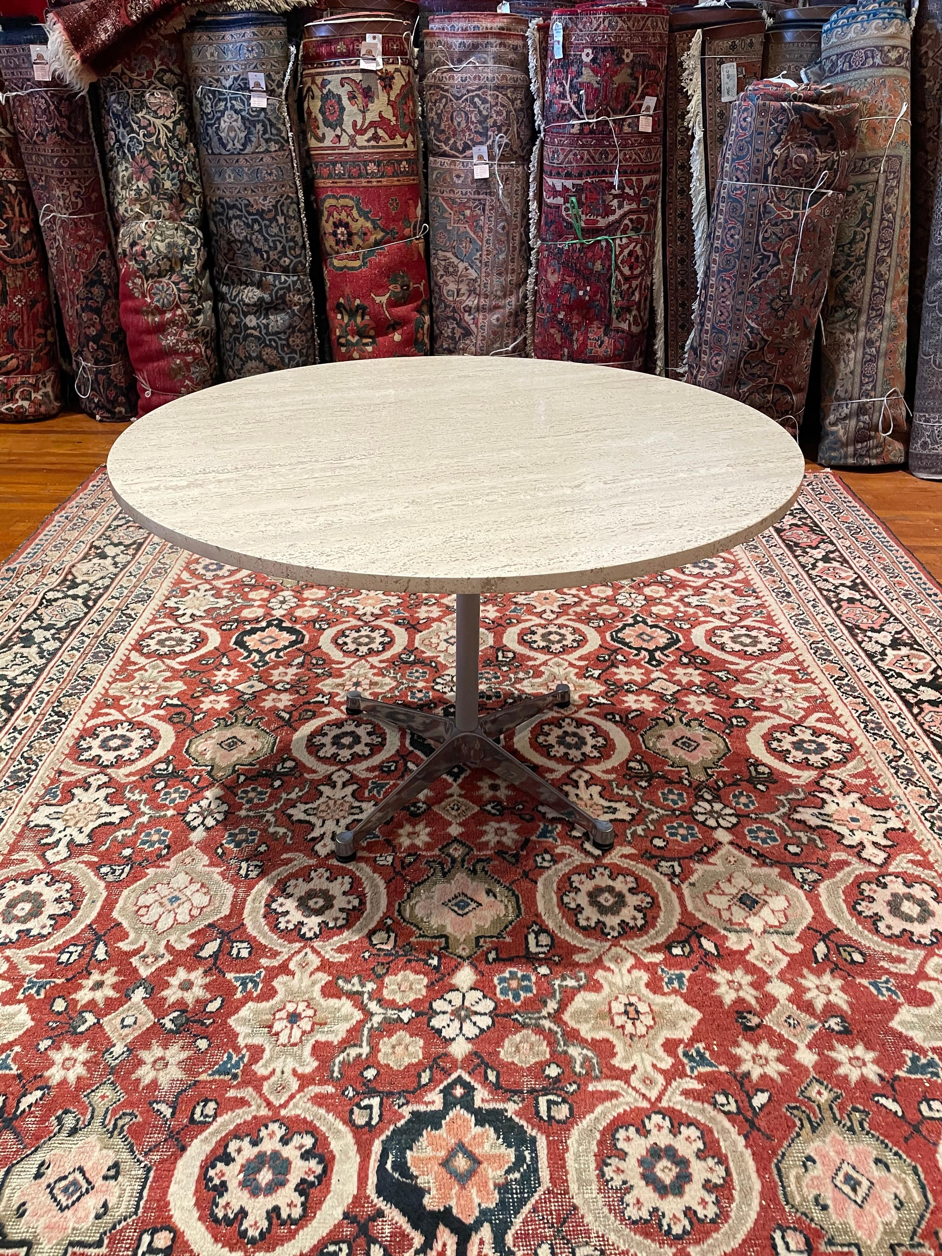 Mid-Century Modern Eames Herman Miller Star Base Aluminum Group Dining Table in Travertine