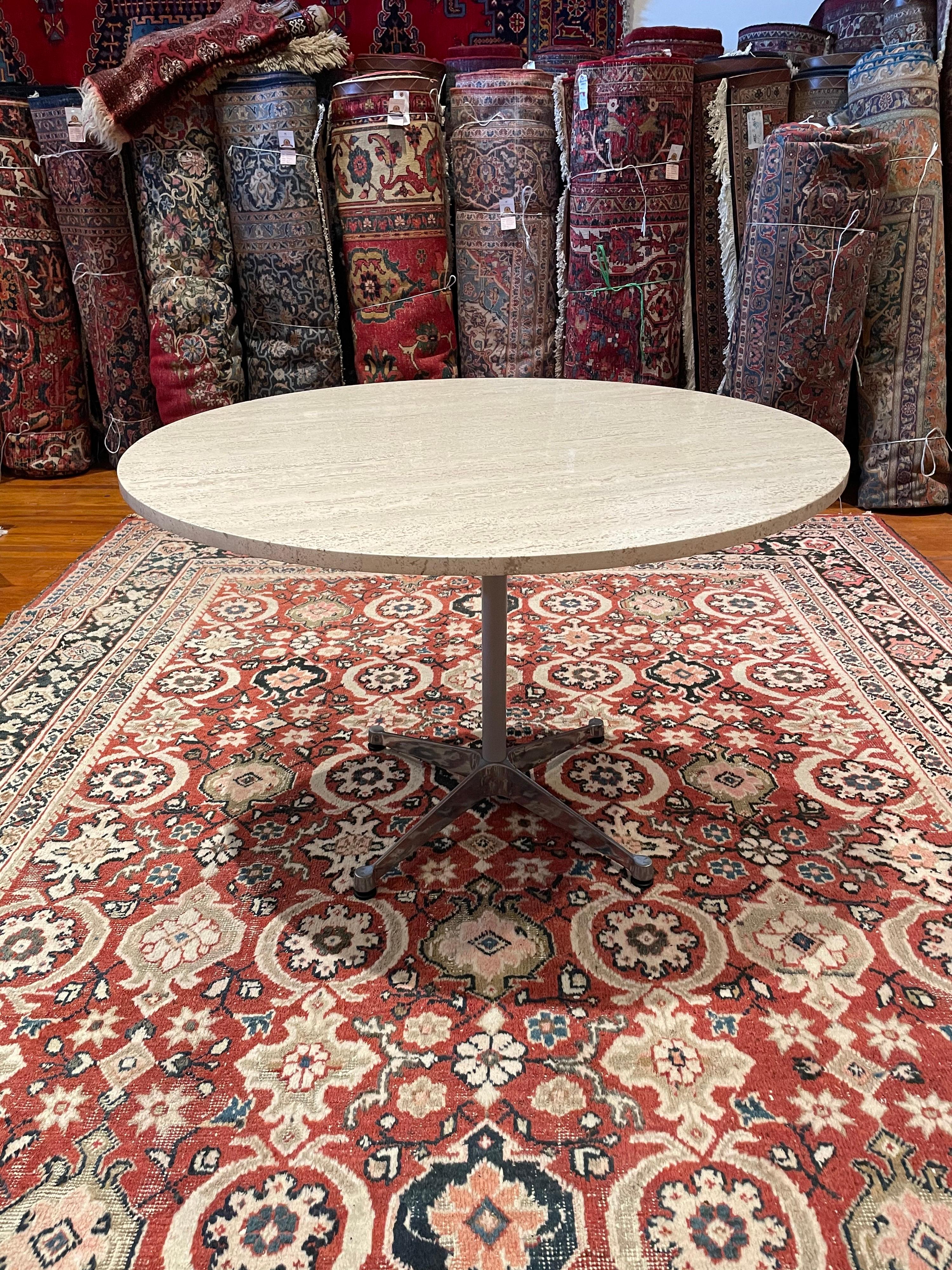 Italian Eames Herman Miller Star Base Aluminum Group Dining Table in Travertine