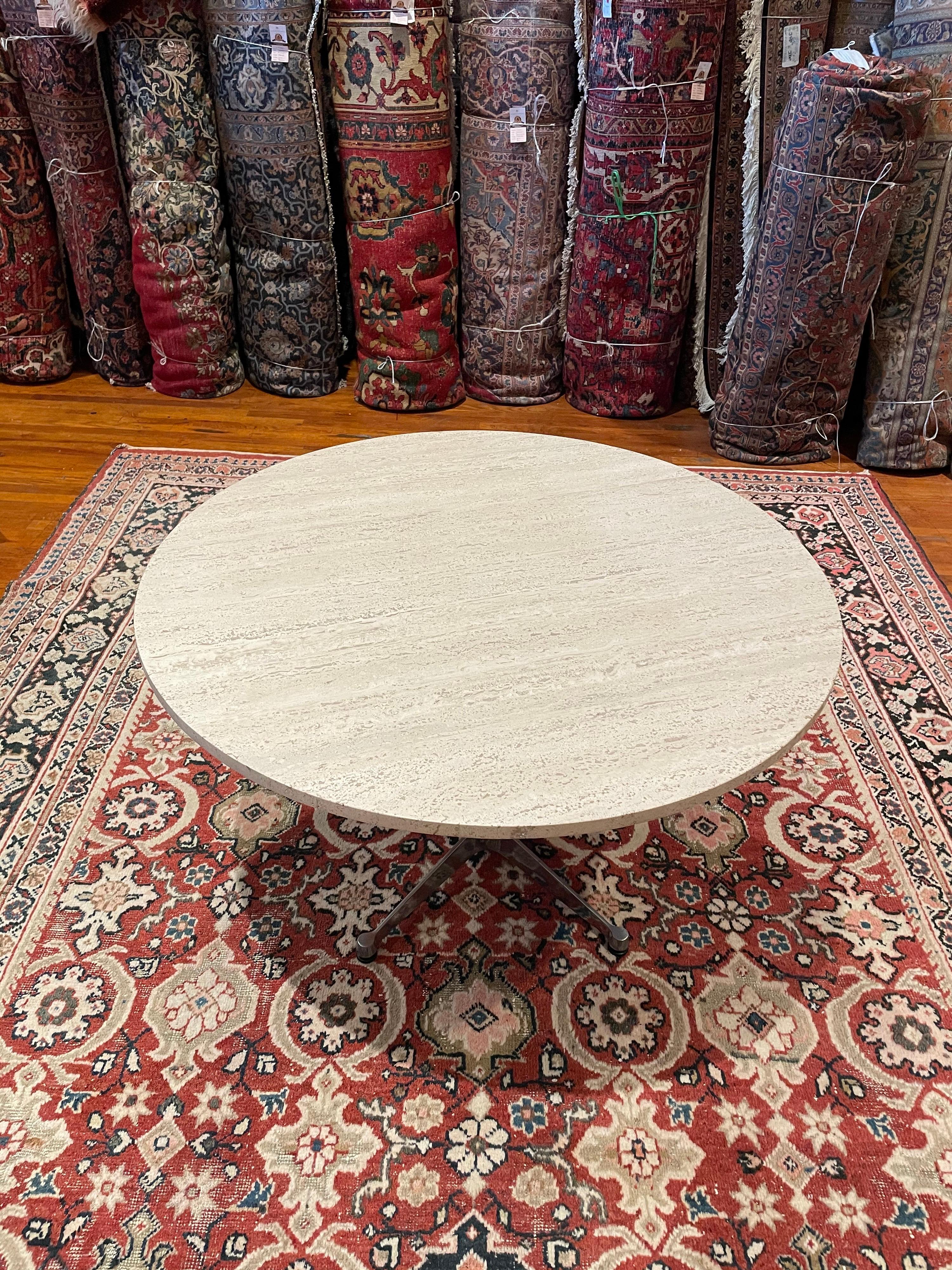 Eames Herman Miller Star Base Aluminum Group Dining Table in Travertine In Good Condition In San Diego, CA