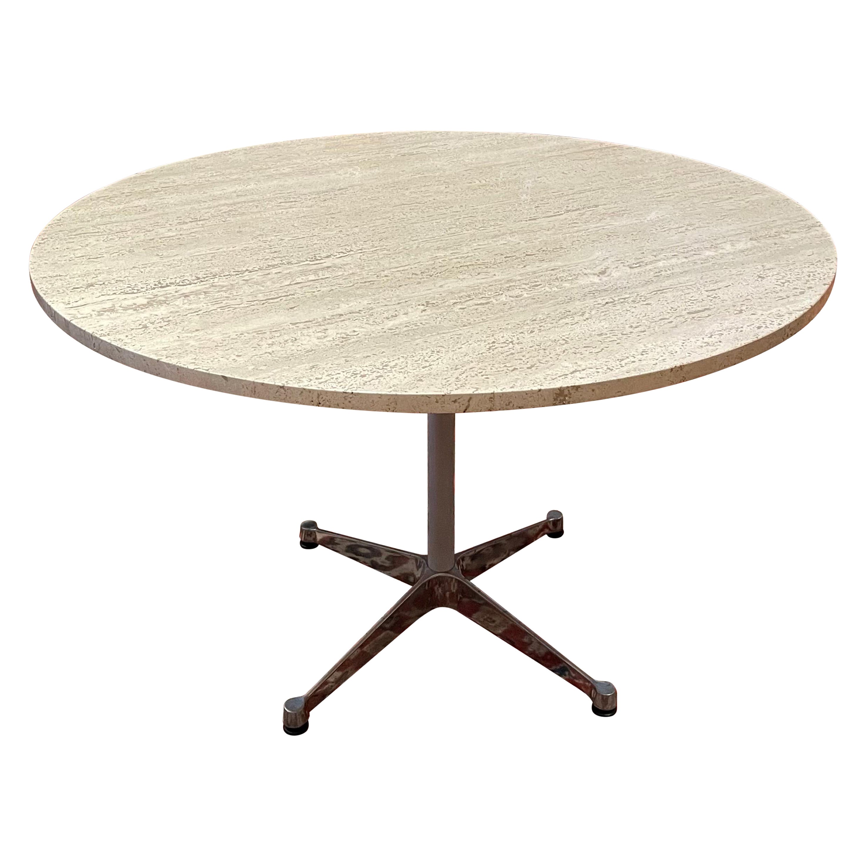 Eames Herman Miller Star Base Aluminum Group Dining Table in Travertine