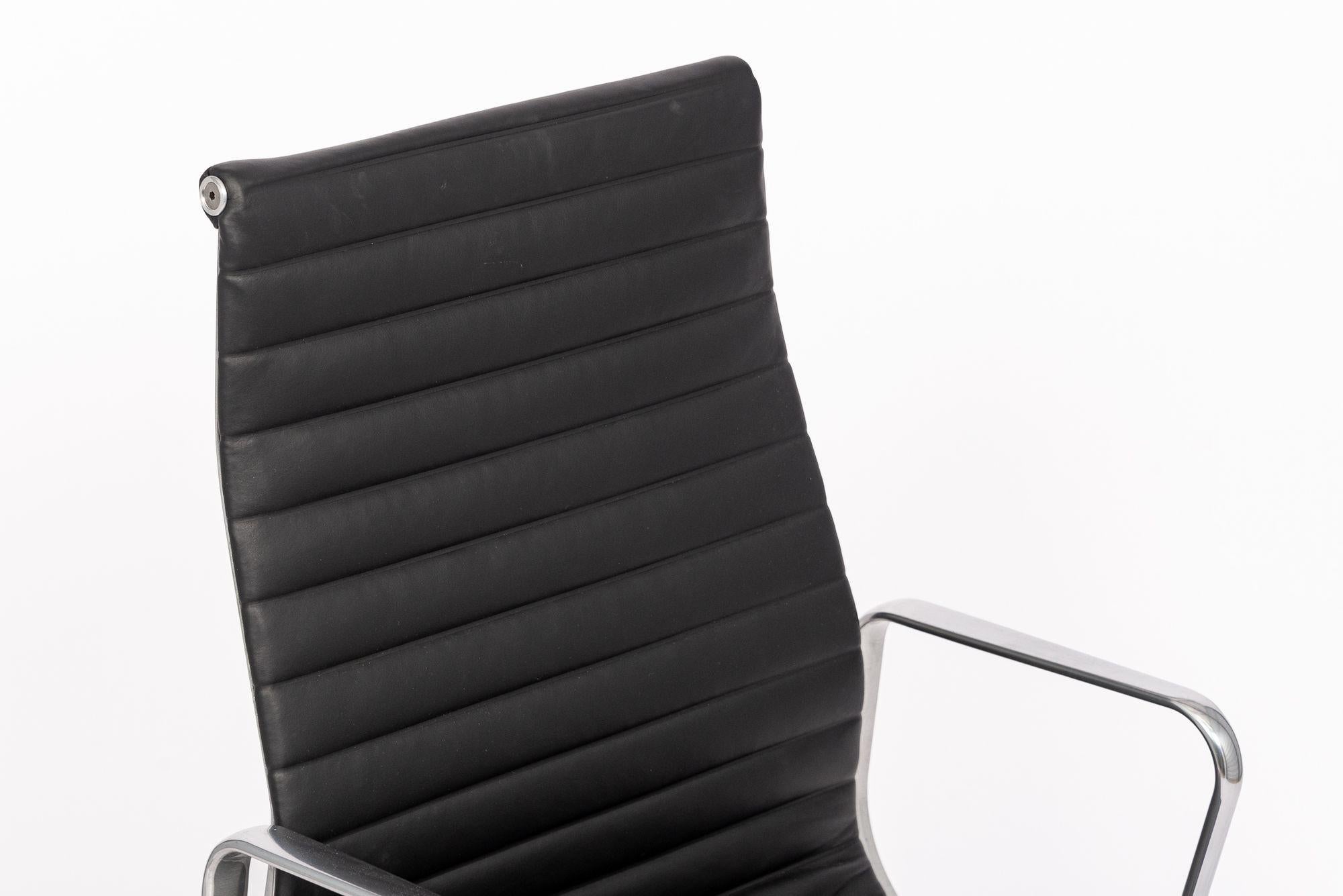Eames Herman Miller Tall Black Leather Desk Chair Executive Thin Pad For Sale 1
