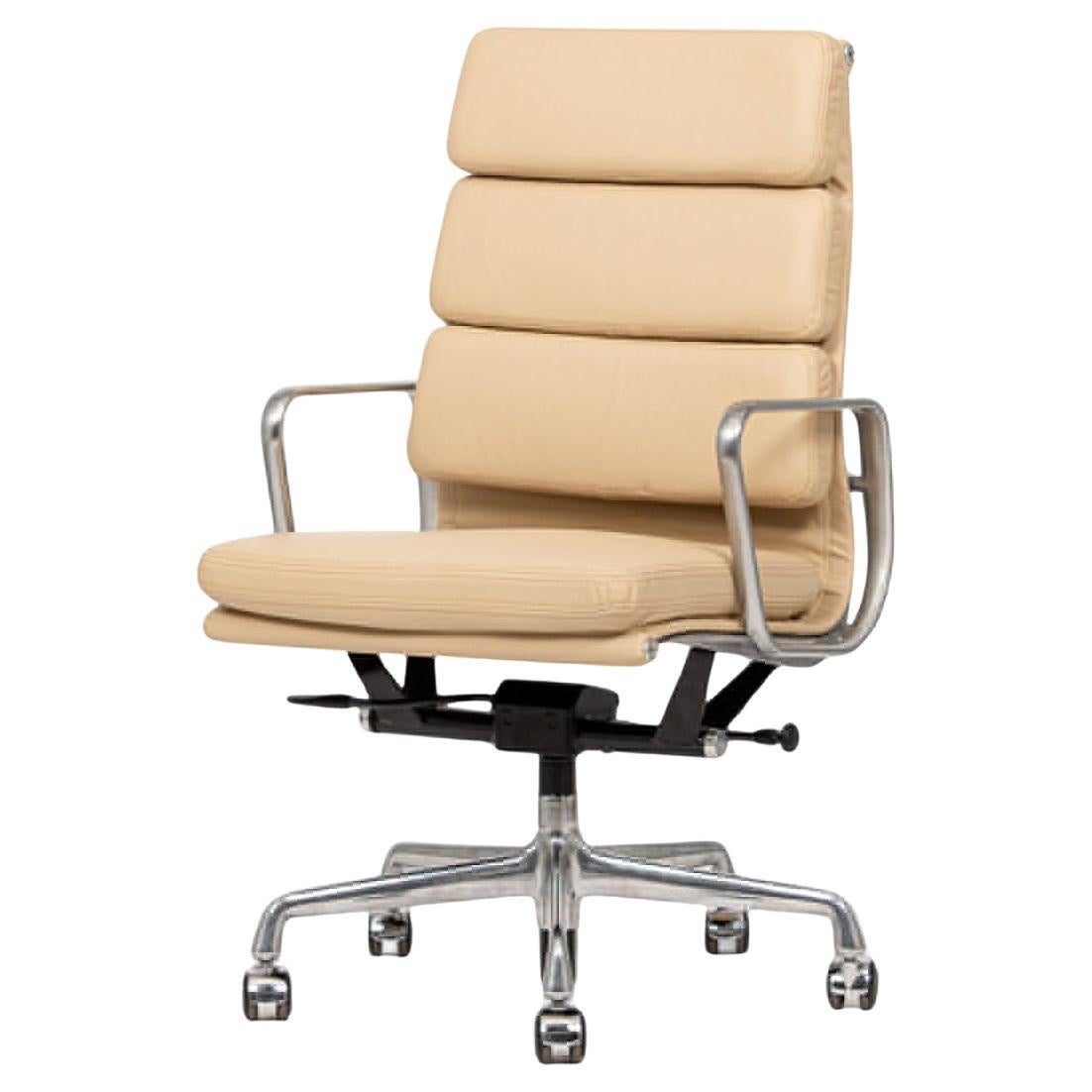 Eames Herman Miller Tall Tan Leather Office Chair Aluminum Group