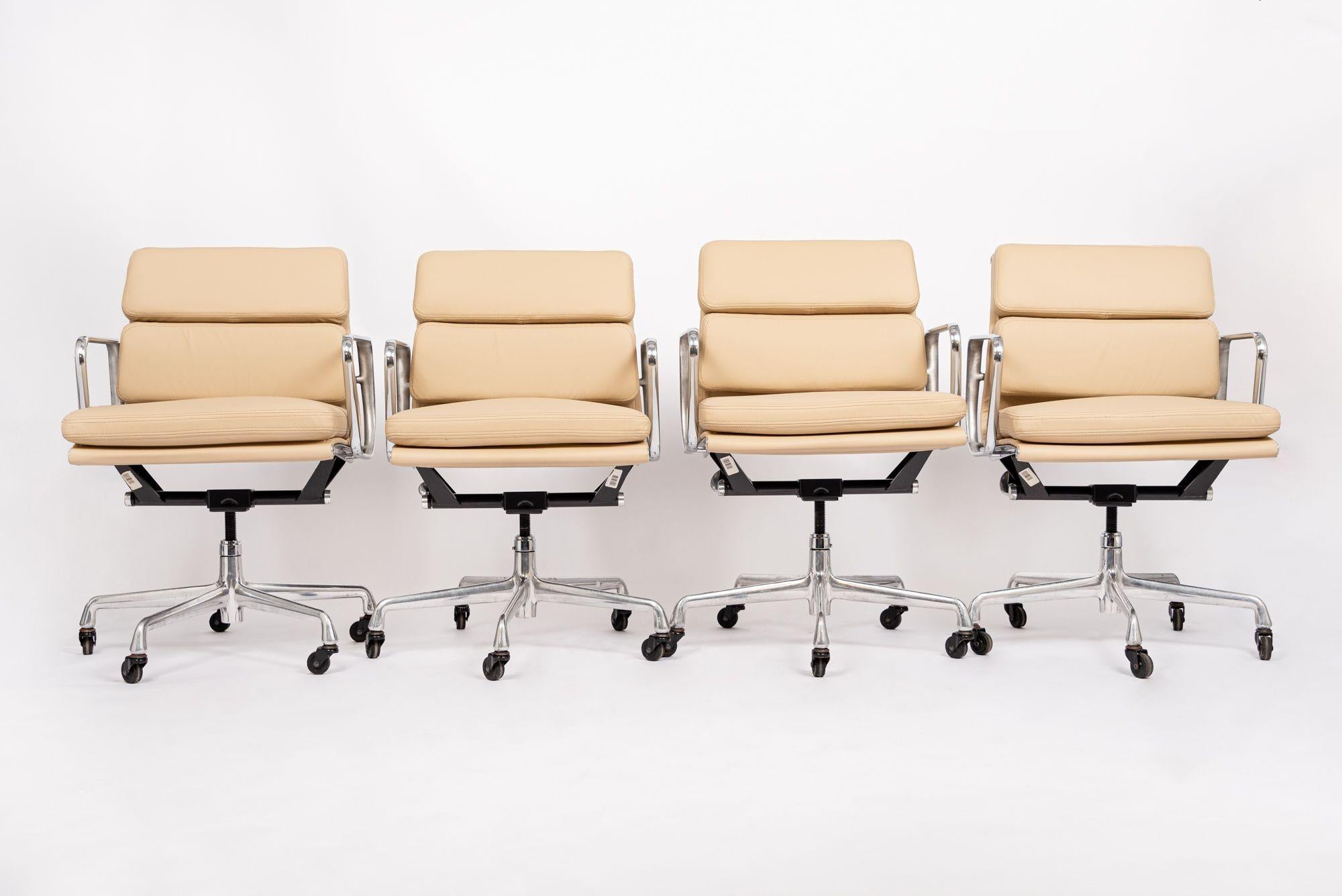 American Eames Herman Miller Tan Leather Desk Chairs 2000s Set of 4