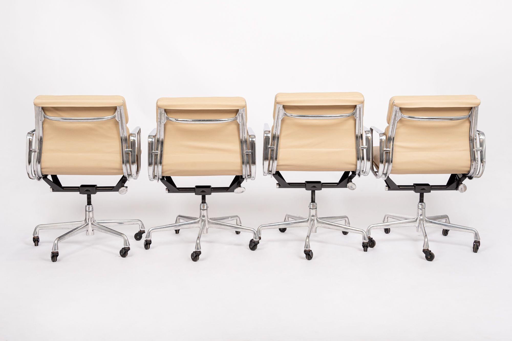 Contemporary Eames Herman Miller Tan Leather Desk Chairs 2000s Set of 4