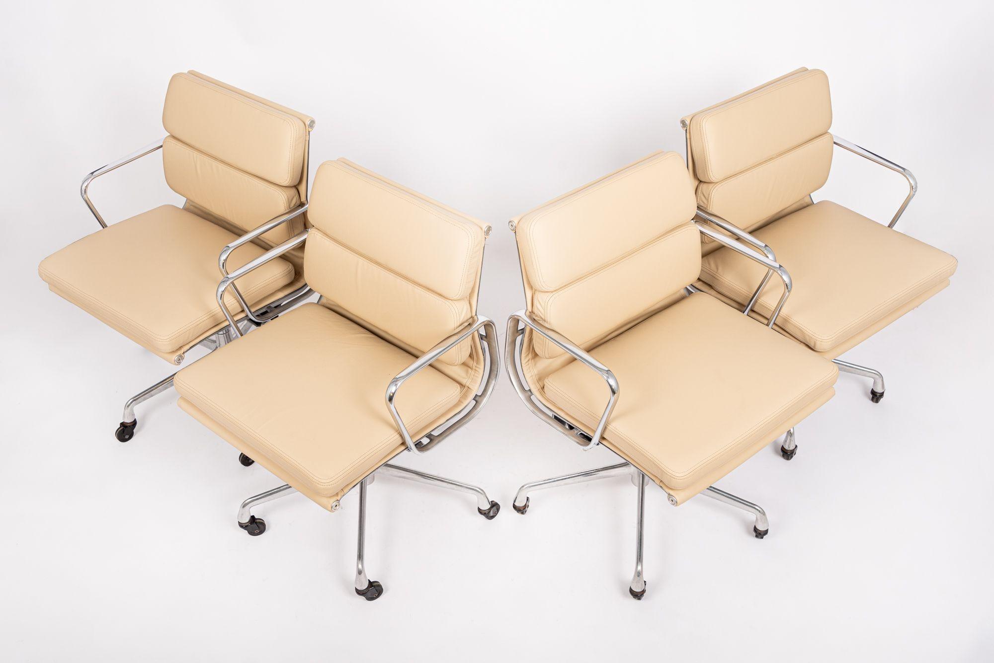 Aluminum Eames Herman Miller Tan Leather Desk Chairs 2000s Set of 4