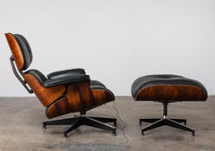 Eames Herman Miller Vintage Rosewood Lounge Chair & Ottoman Black Leather 1970s