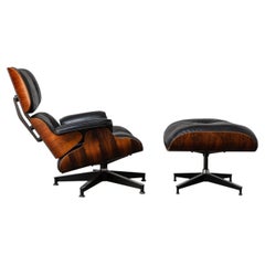 Eames Herman Miller Vintage Rosewood Lounge Chair & Ottoman Black Leather 1970s