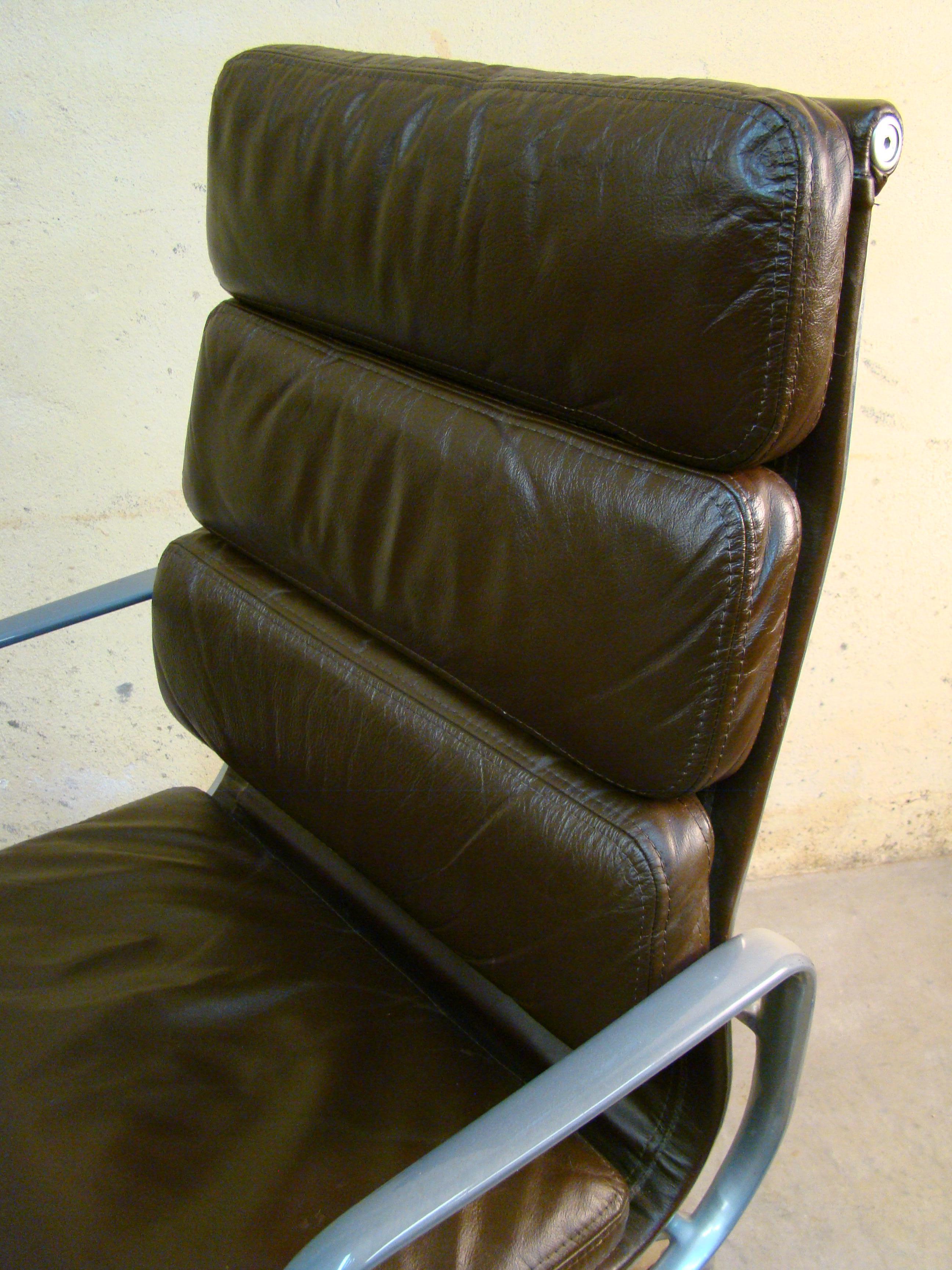 Eames Highback Softpad Management Chairs in Brown Leather for Herman Miller USA 3