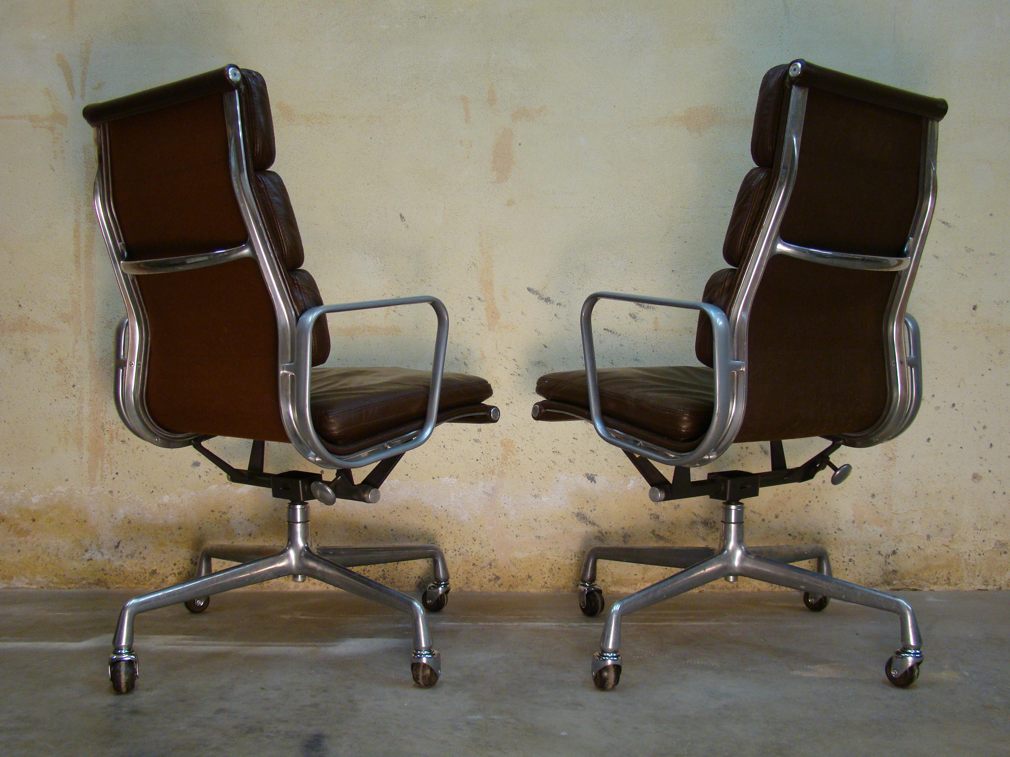 American Eames Highback Softpad Management Chairs in Brown Leather for Herman Miller USA