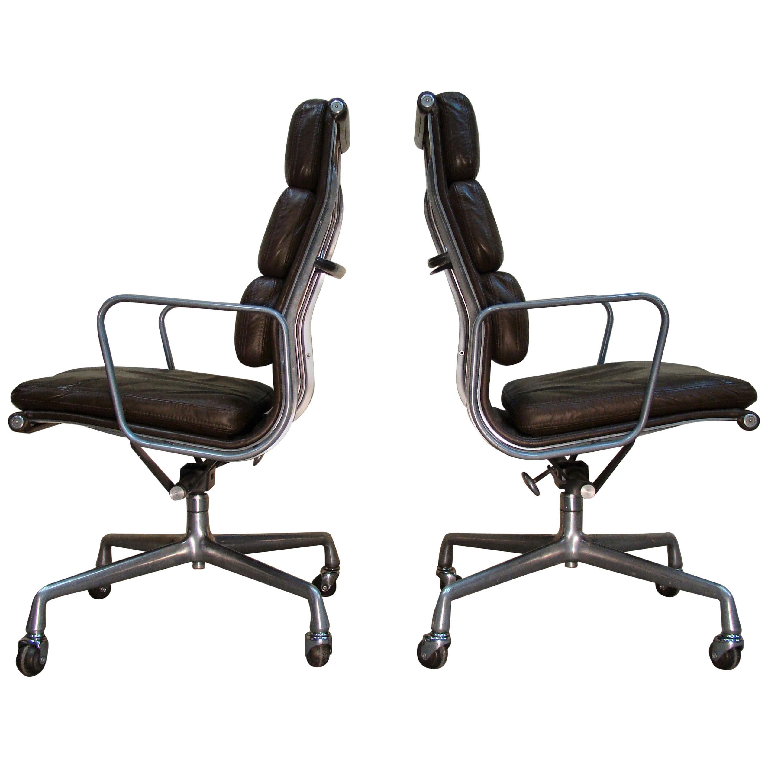 Eames Highback Softpad Management Chairs in Brown Leather for Herman Miller USA