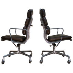 Used Eames Highback Softpad Management Chairs in Brown Leather for Herman Miller USA