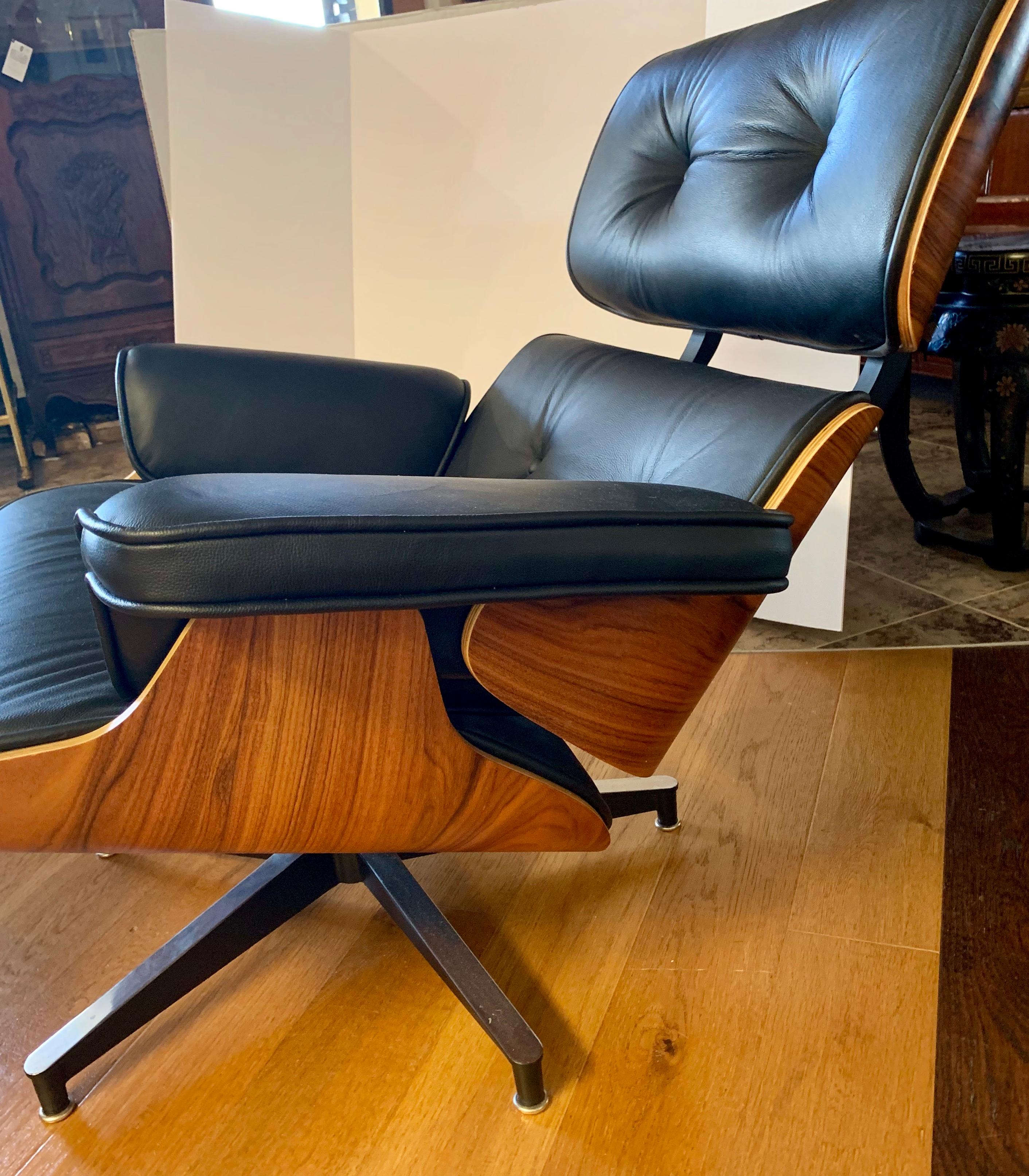 Eames Iconic Herman Miller Style Lounge Chair and Ottoman Black Leather 1