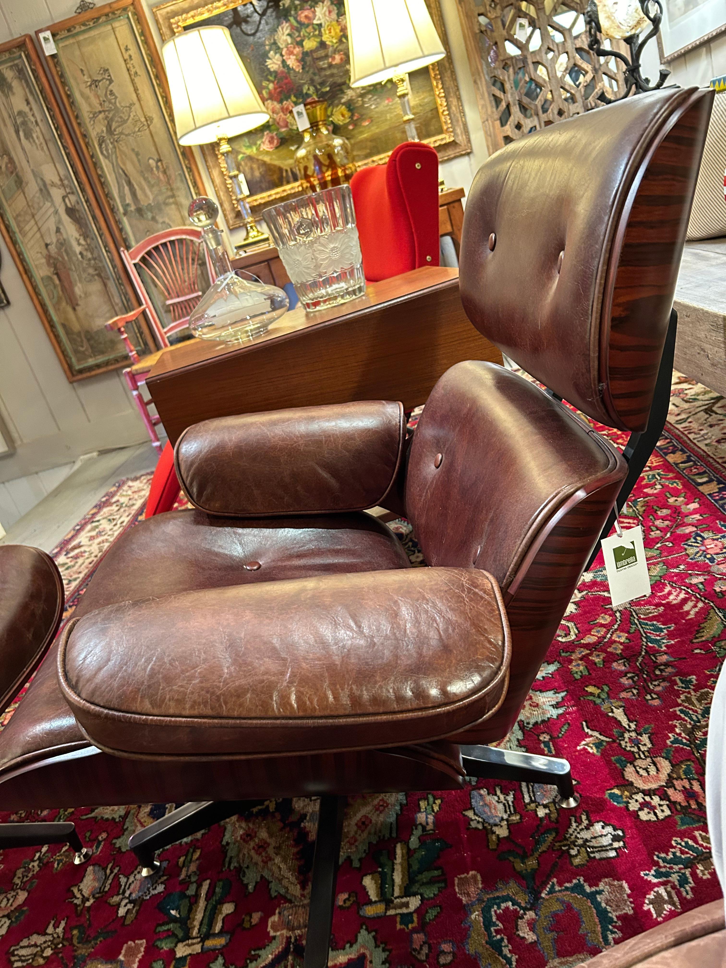 Eames Inspired Regina Andrews Leather & Hardwood Laminate Lounge Chair & Ottoman 4
