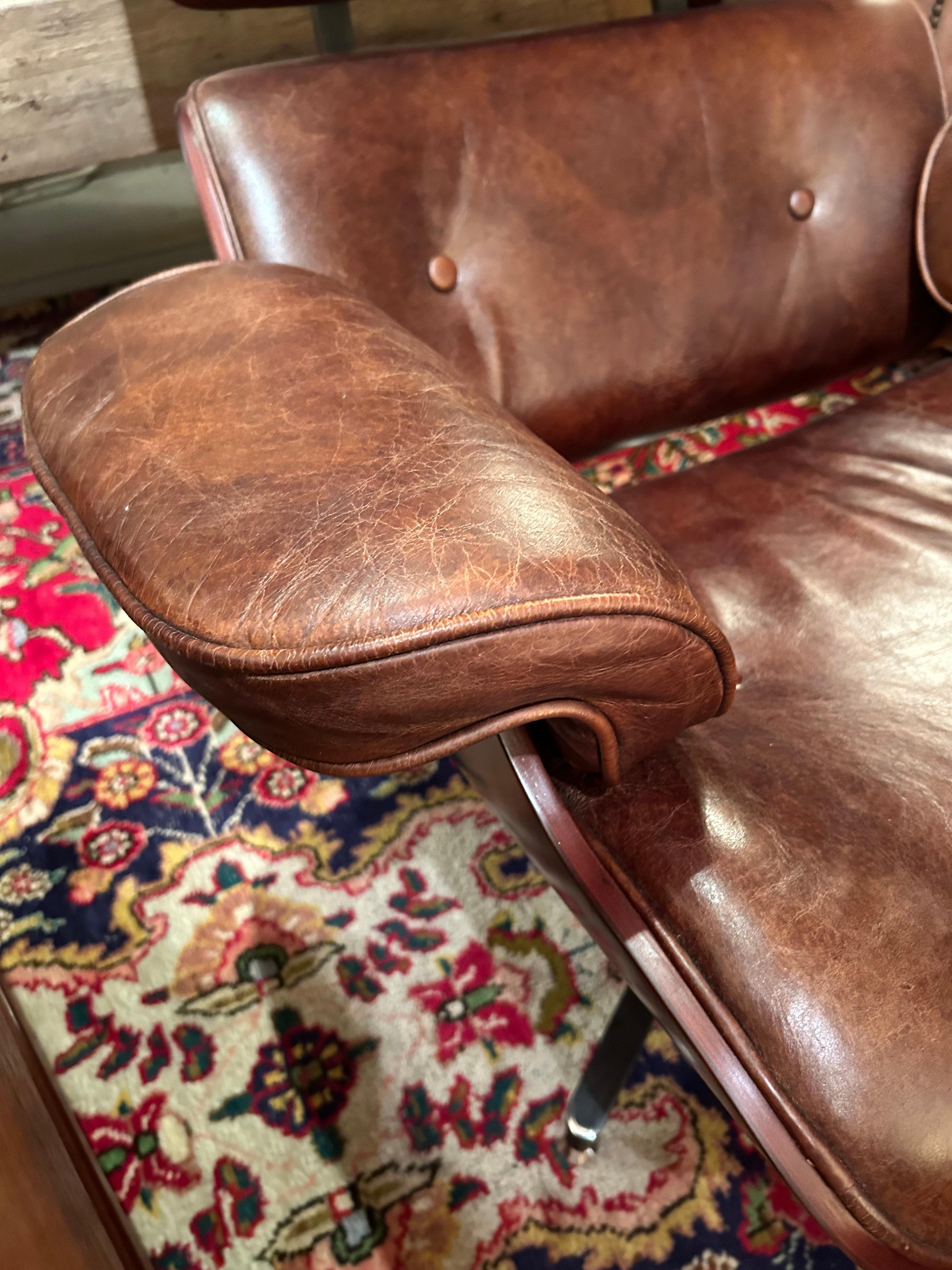 Eames Inspired Regina Andrews Leather & Hardwood Laminate Lounge Chair & Ottoman 6