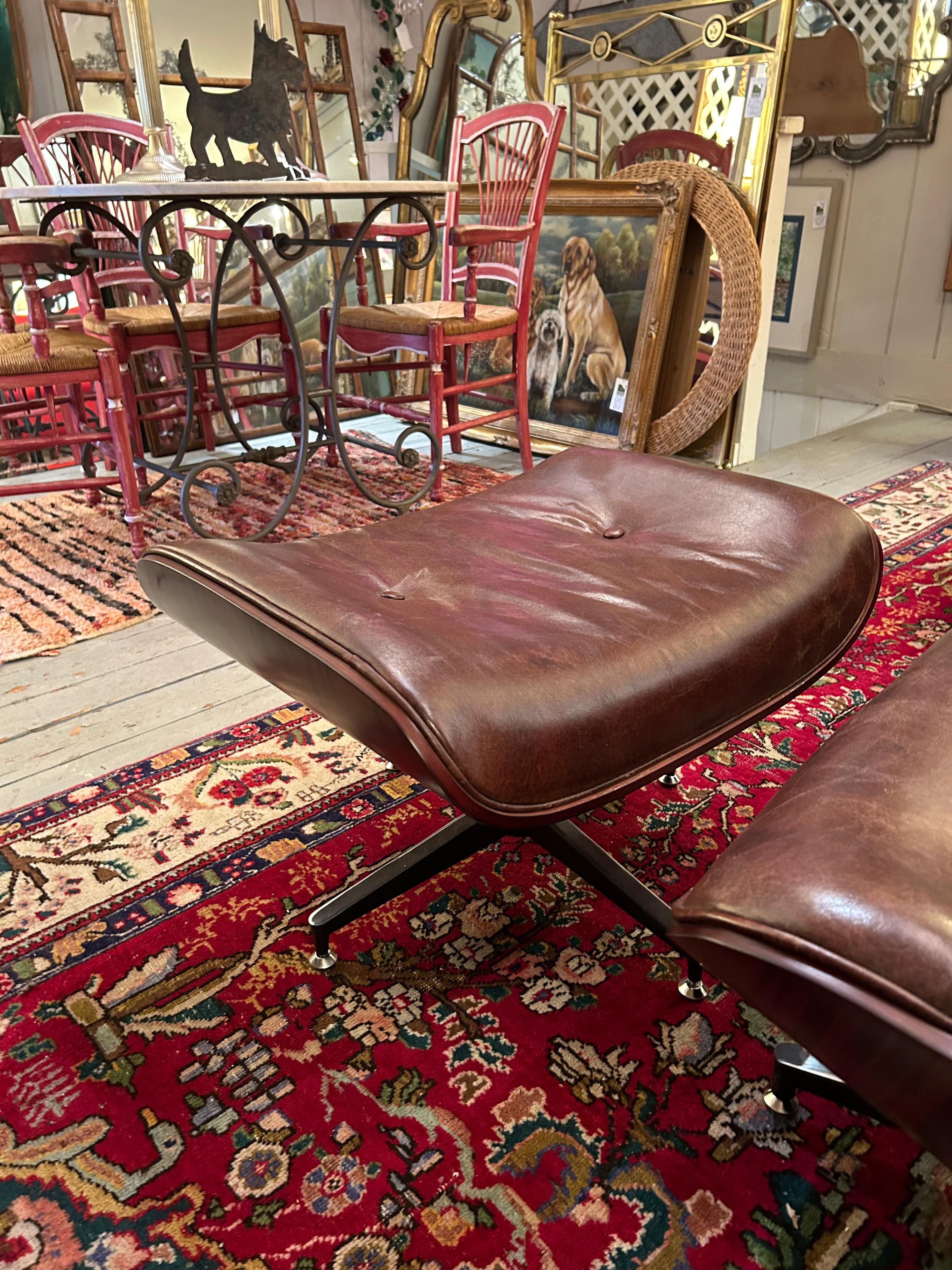 Contemporary Eames Inspired Regina Andrews Leather & Hardwood Laminate Lounge Chair & Ottoman