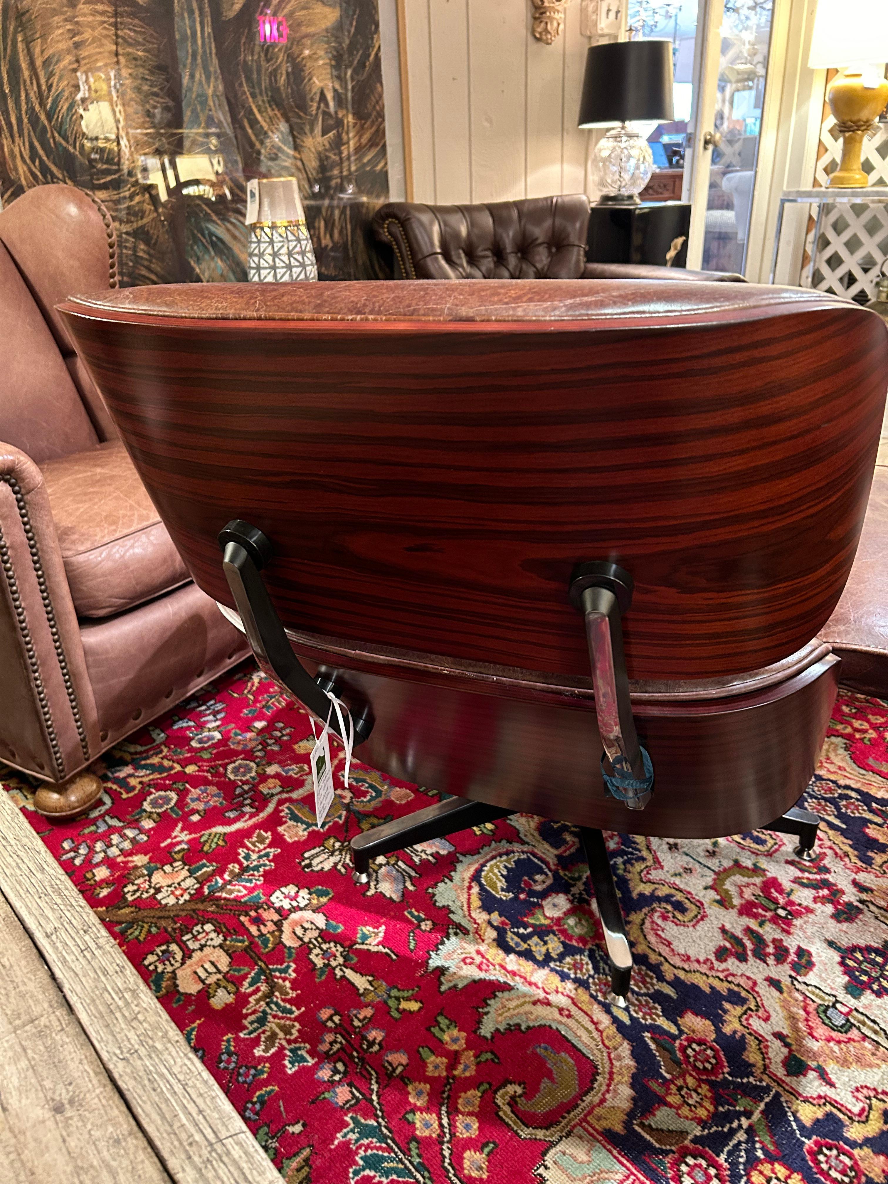 Eames Inspired Regina Andrews Leather & Hardwood Laminate Lounge Chair & Ottoman 2