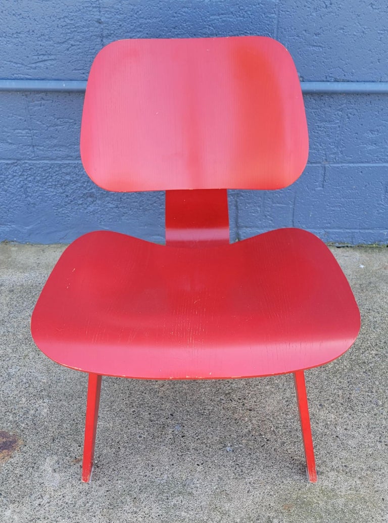 Eames LCW Lounge Chair Red Moulded Plywood For Sale at 1stDibs