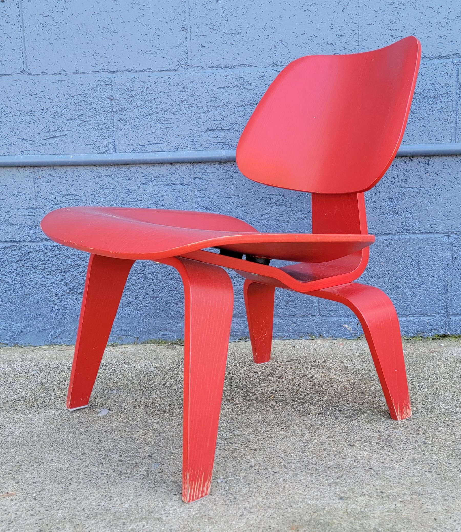 Contemporary Eames LCW Lounge Chair Red Molded Plywood