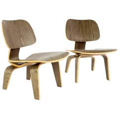 Paire de chaises longues d'appoint LCW style Eames:: datant du milieu du siècle dernier
