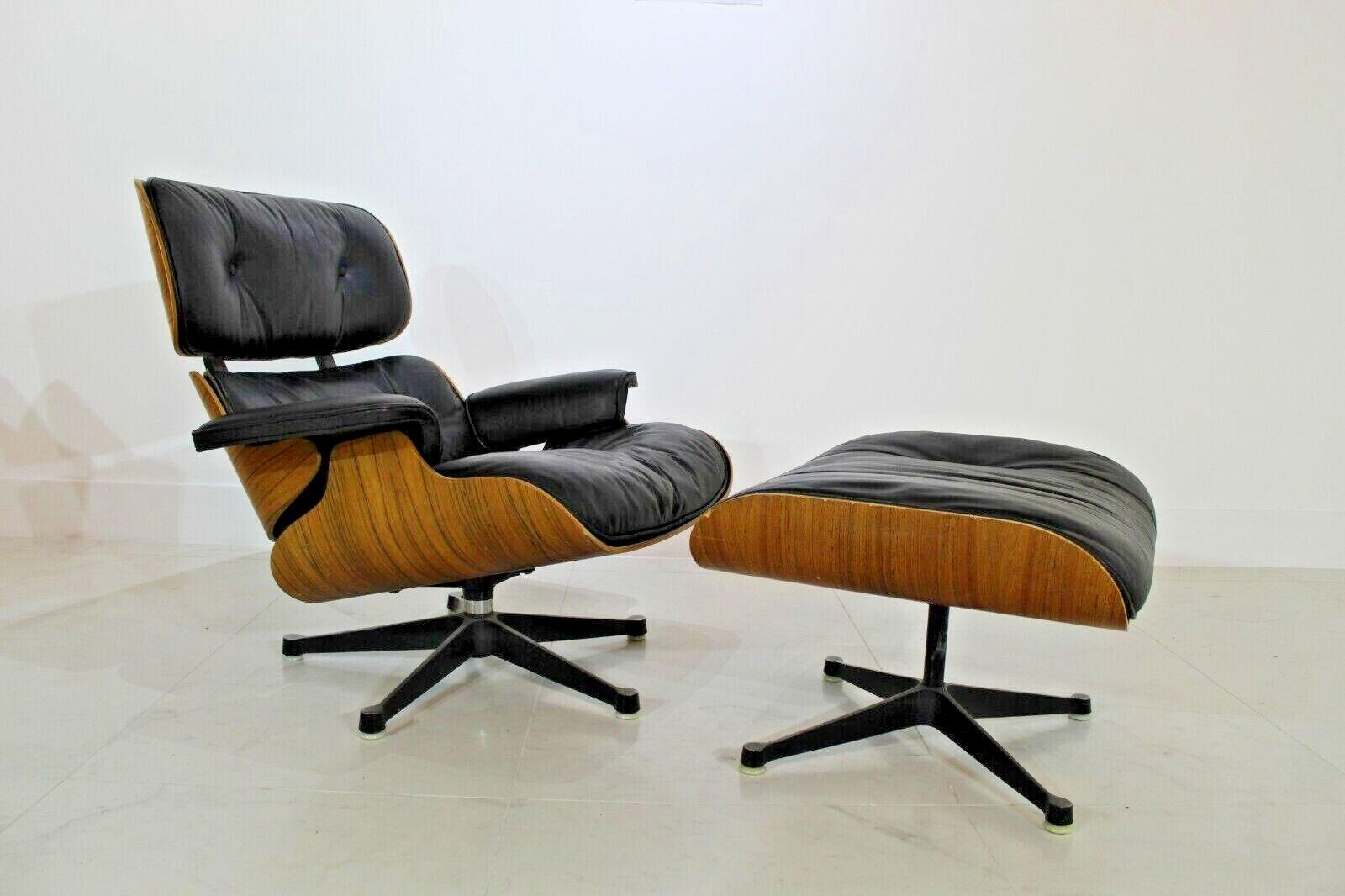 Mid-Century Modern Eames Lounge Chair 1960s Black Leather and Rosewood