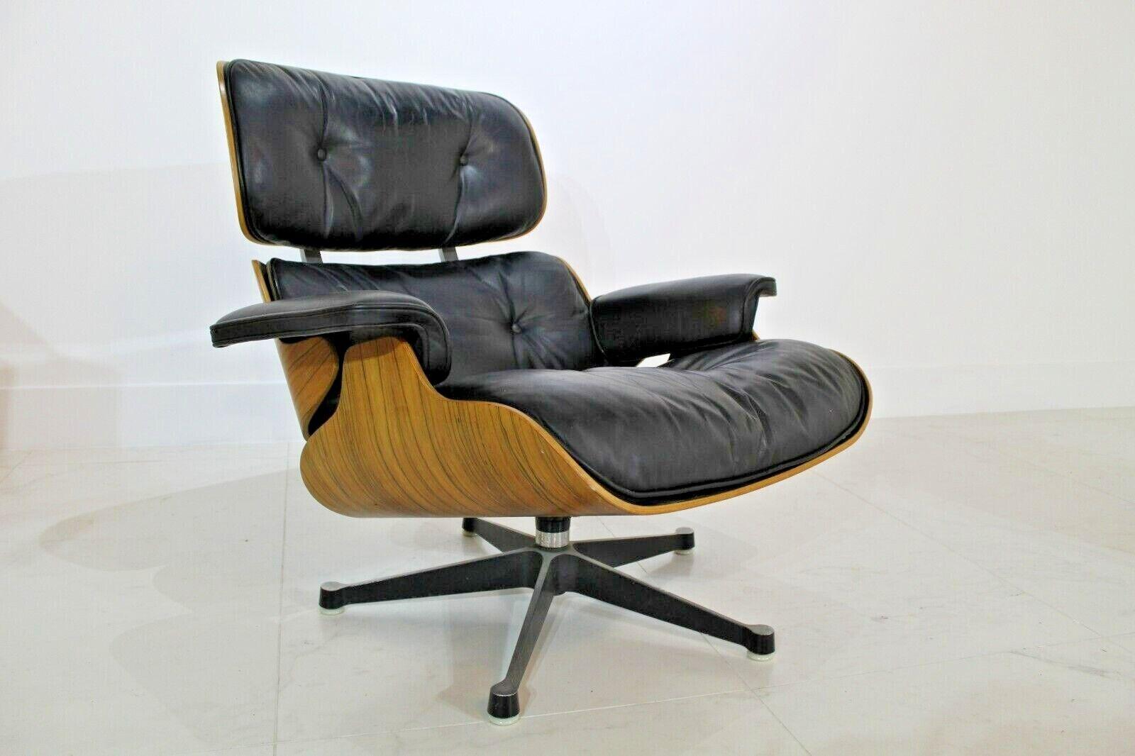 Central American Eames Lounge Chair 1960s Black Leather and Rosewood