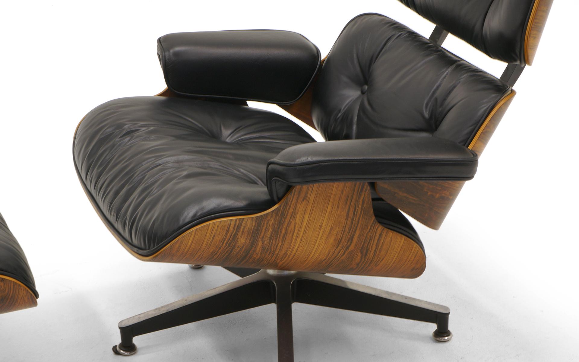 American Eames Lounge Chair 670 and Ottoman 671, Rosewood and Restored Black Leather