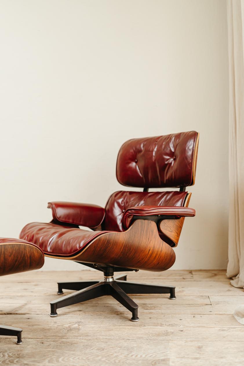 Plywood Eames Lounge Chair and Its Ottoman, Dated 1965