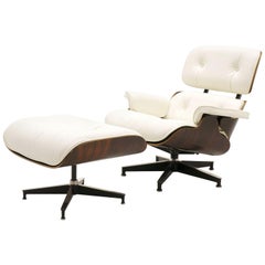 Used Eames Lounge Chair and Ottoman, Early Rosewood, New Herman Miller White Leather