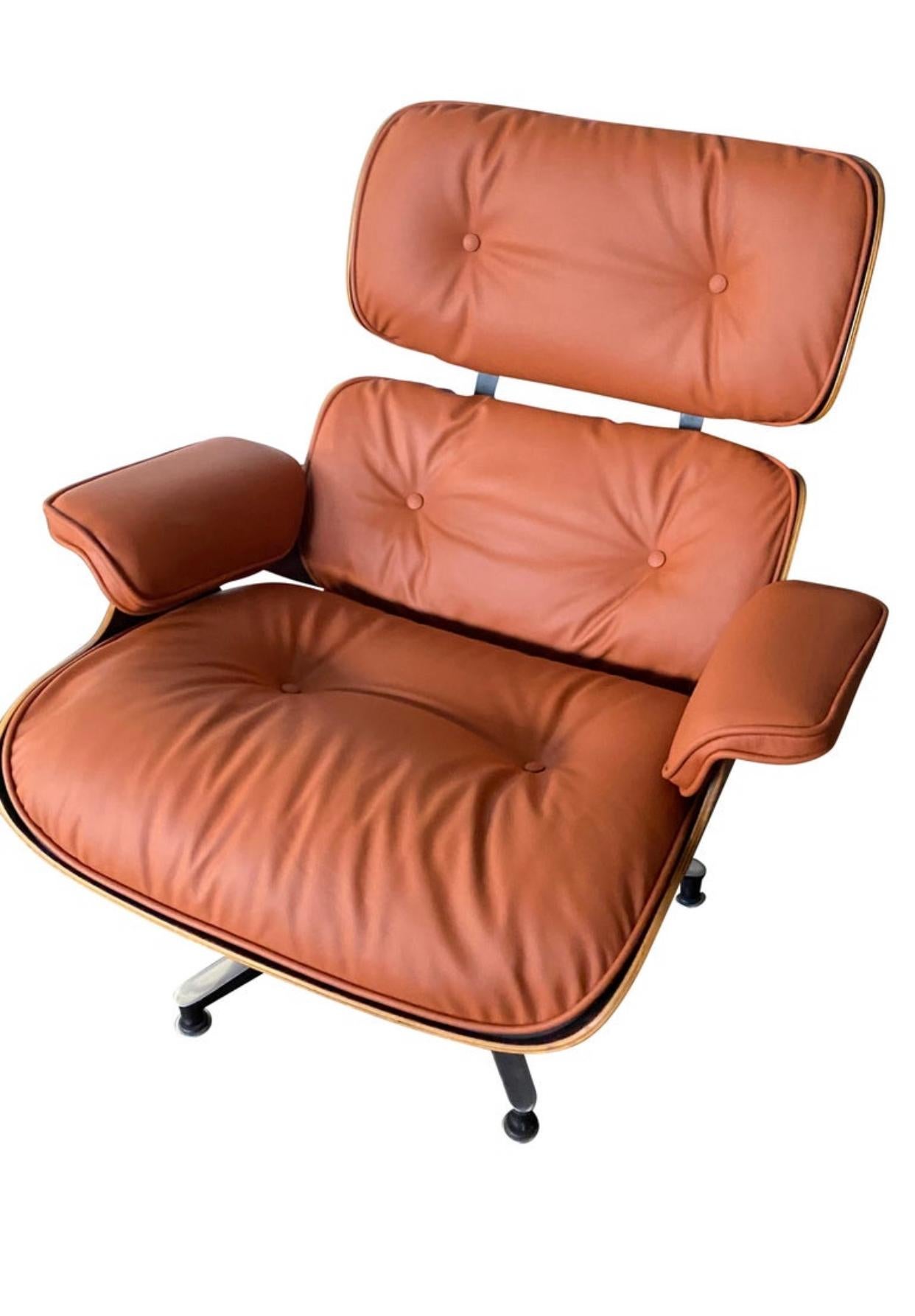 Mid-Century Modern Eames Lounge Chair and Ottoman in Burnt Orange