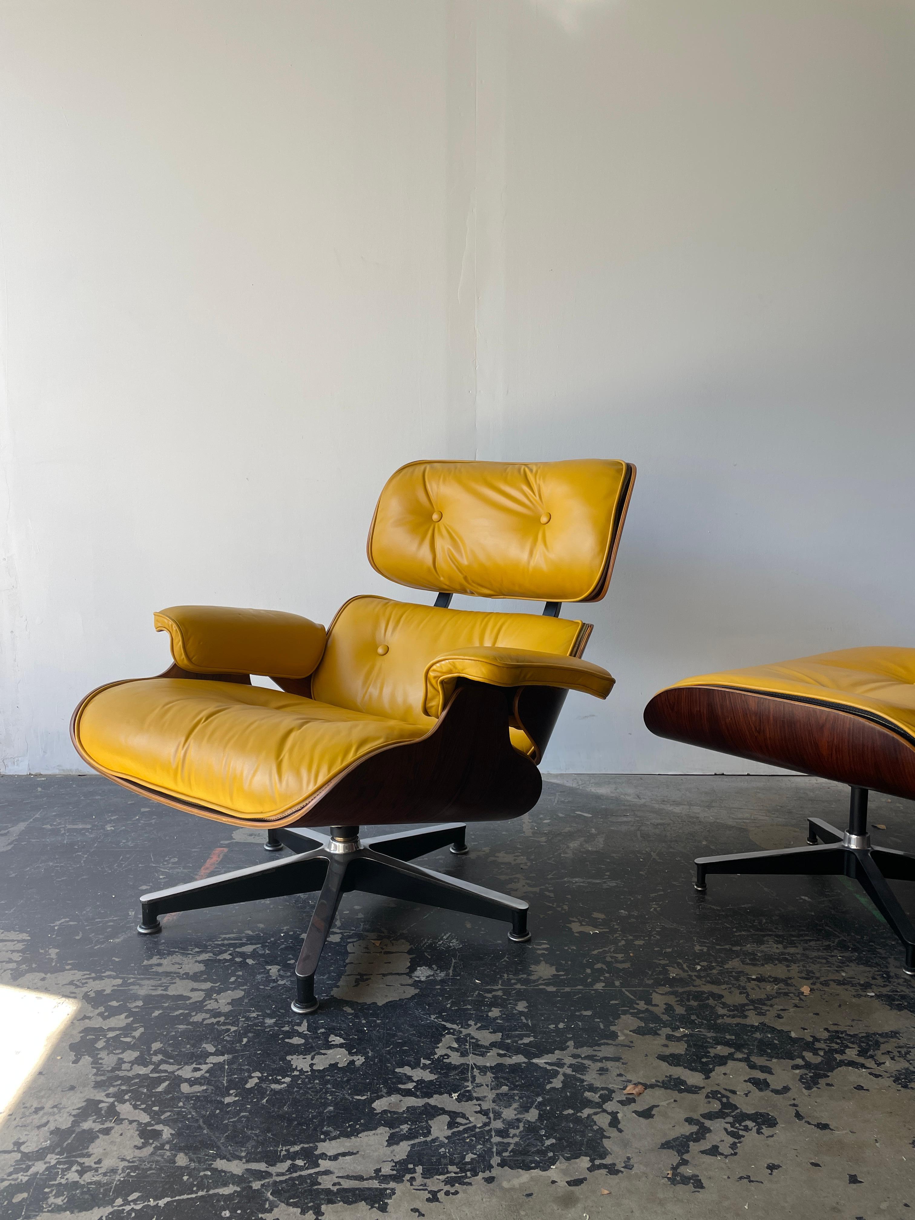 Eames Lounge Chair and Ottoman in Original Yellow and Rosewood, 3rd Generation 3