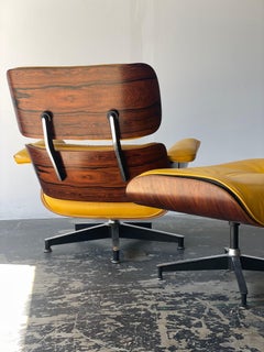 Eames Lounge Chair and Ottoman in Original Yellow and Rosewood, 3rd Generation