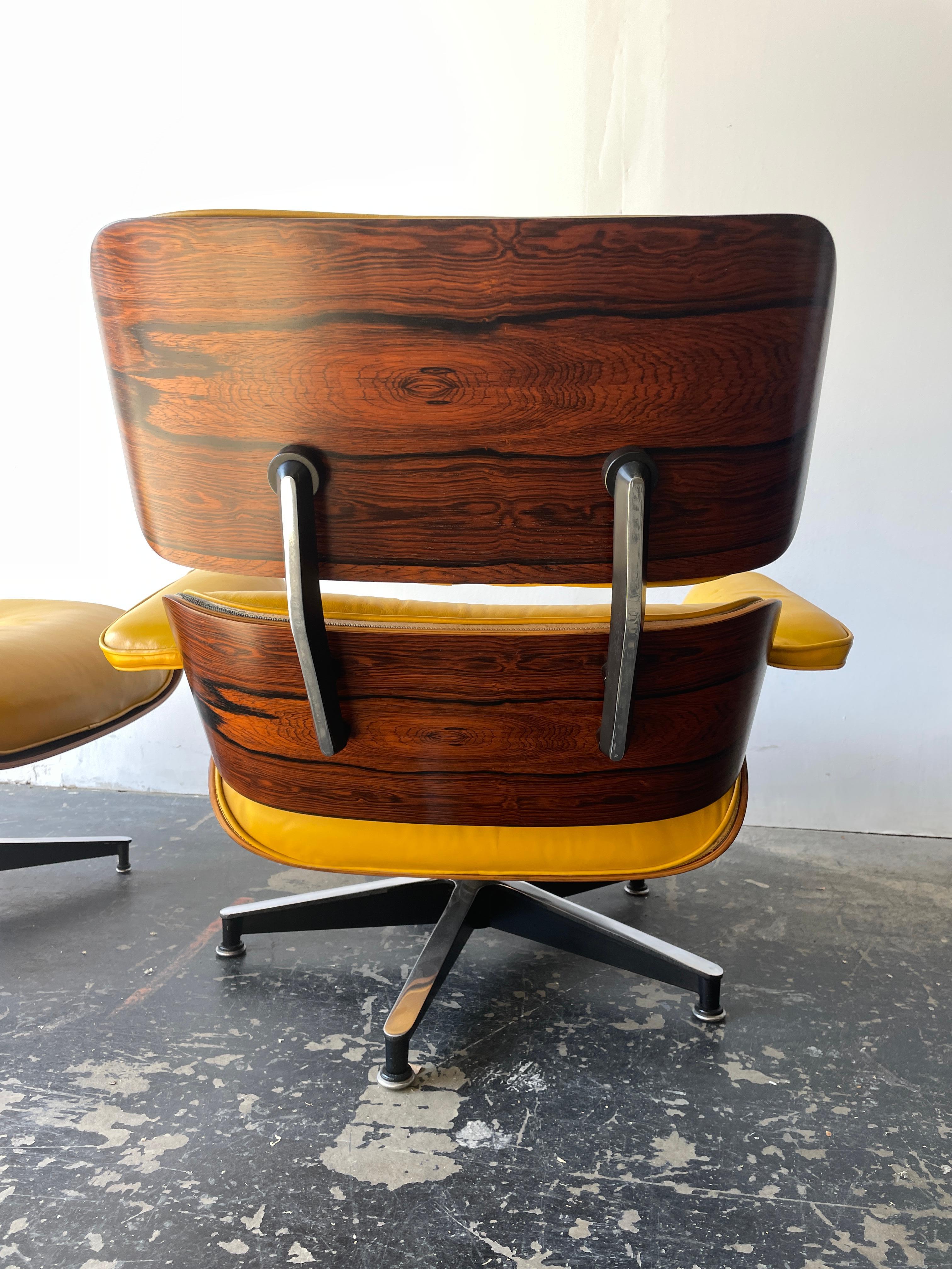 Eames Lounge Chair and Ottoman in Original Yellow and Rosewood, 3rd Generation 1