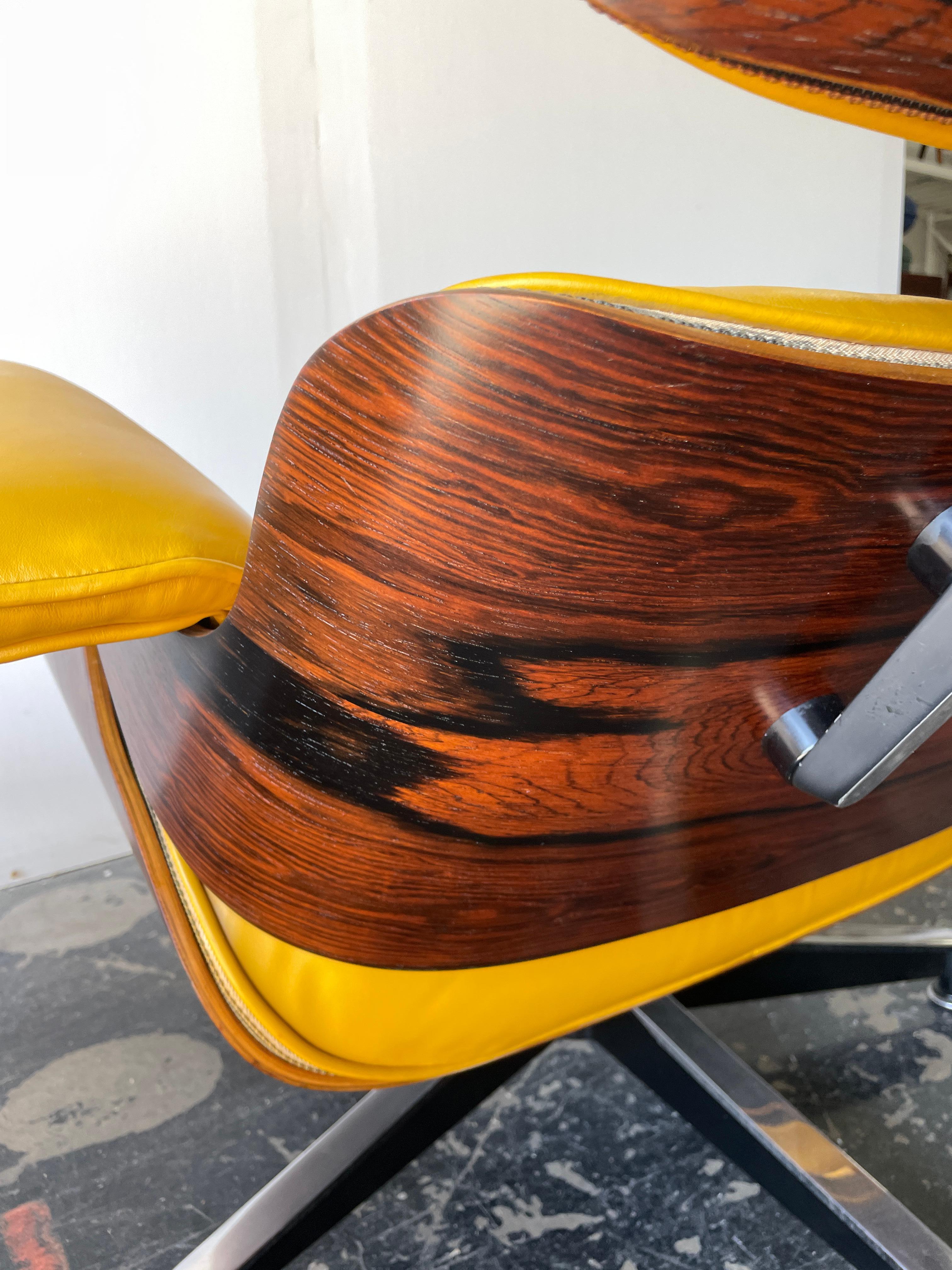 Eames Lounge Chair and Ottoman in Original Yellow and Rosewood, 3rd Generation 2