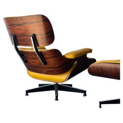 Eames Lounge Chair and Ottoman in Original Yellow and Rosewood, 3rd Generation