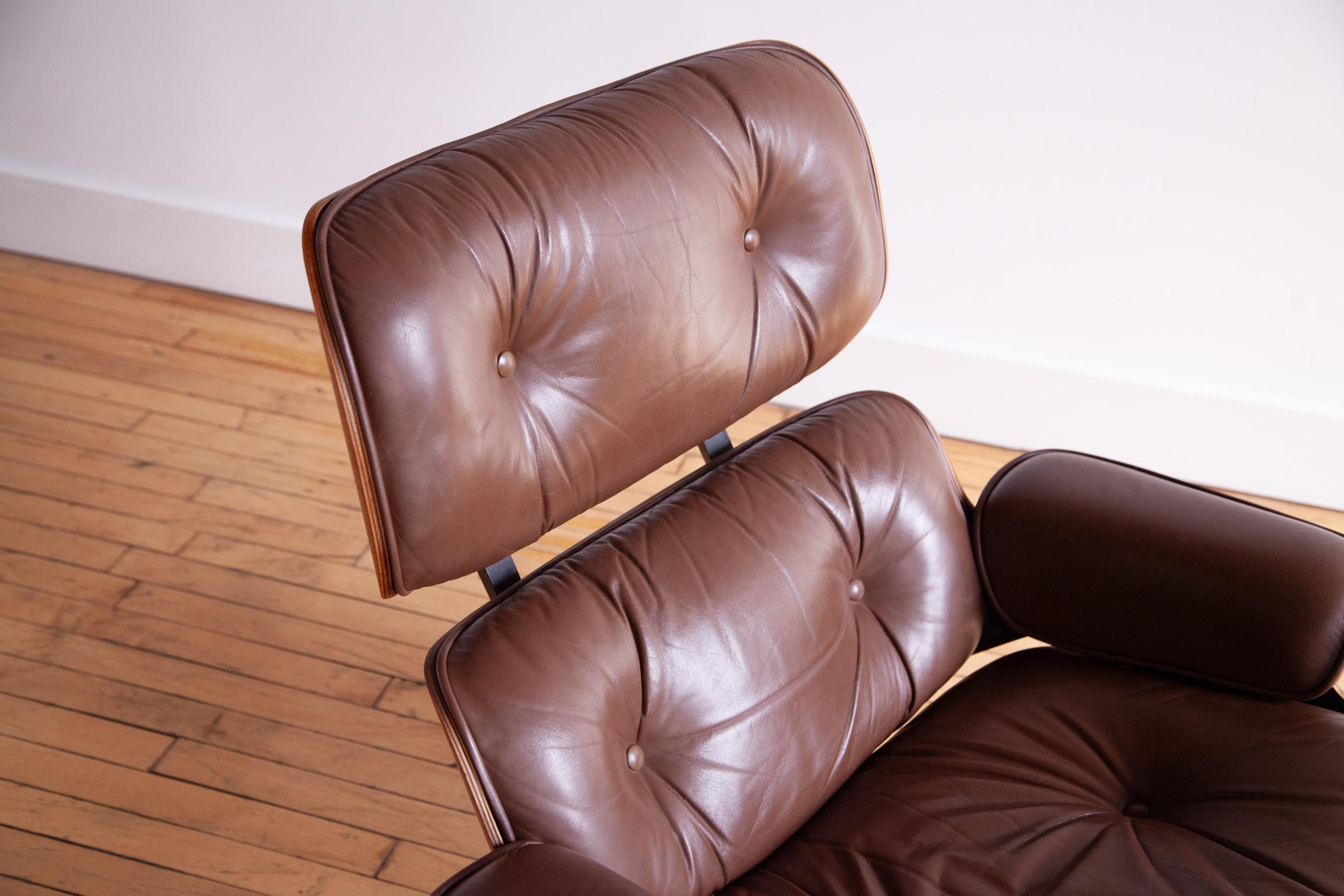American Eames Lounge Chair and Ottoman Rosewood and Brown Leather For Sale