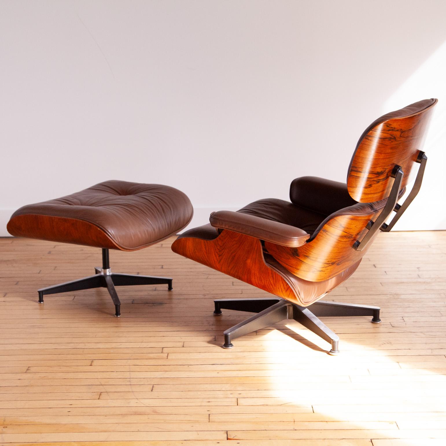 Eames Lounge Chair and Ottoman Rosewood and Brown Leather For Sale 3