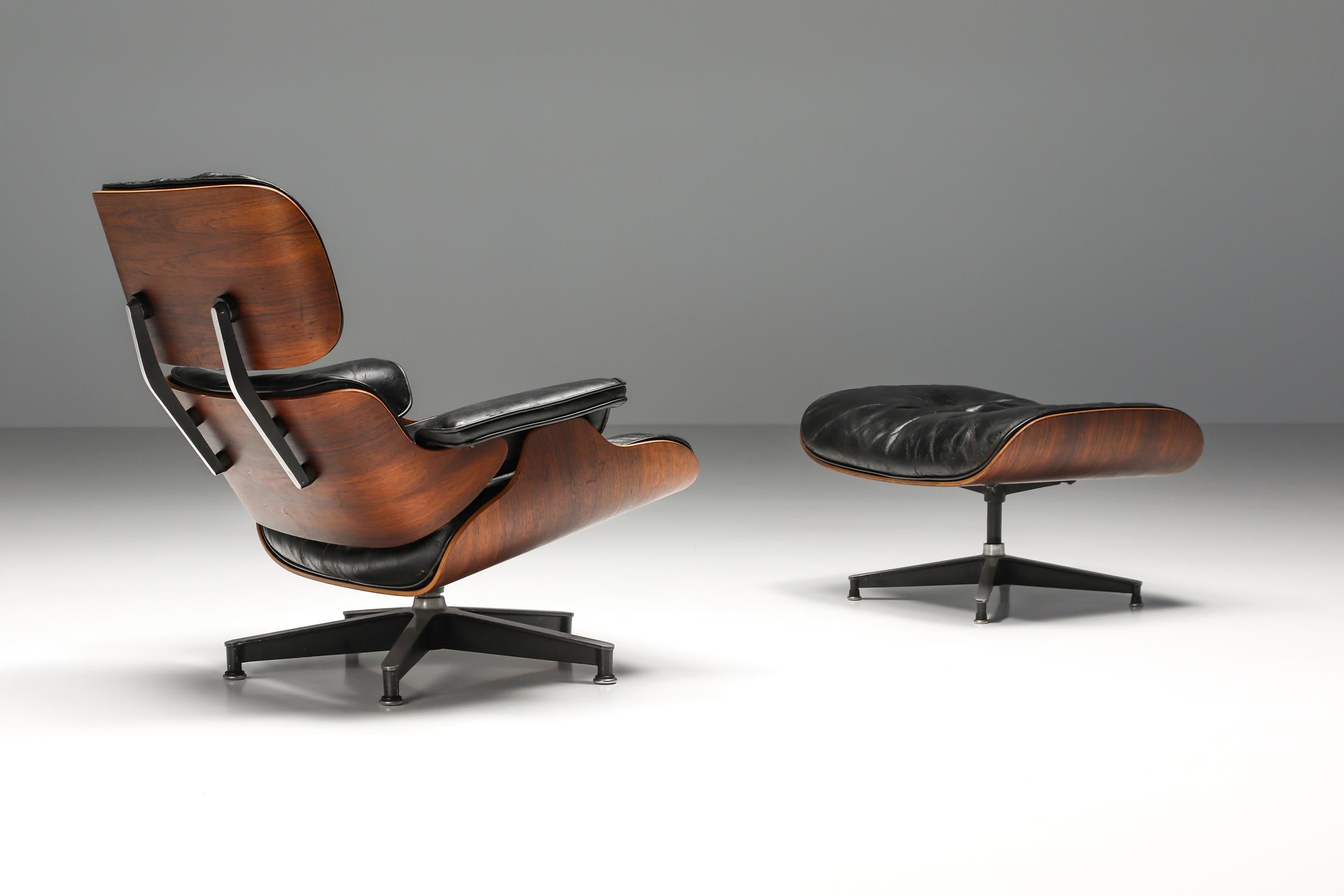 Eames; Herman Miller; Charles & Ray Eames; Mid-Century Modern, Lounge Chair with Ottoman; Iconic Design; Historical furniture; Collector's item; Design classic; Herman Miller Collection; 1957

Eames lounge chair & ottoman by Herman Miller dating