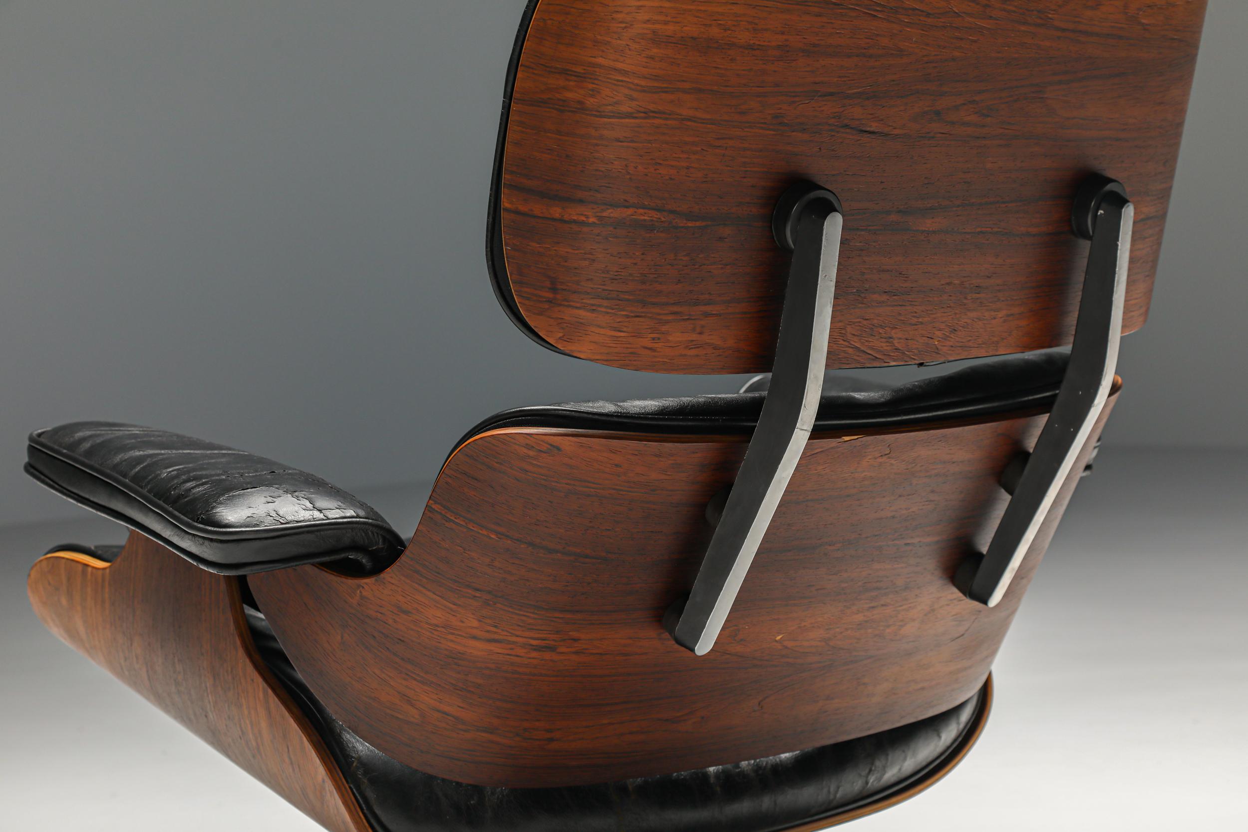 Mid-20th Century Eames Lounge Chair with Ottoman for Herman Miller, 1st Edition 57-59, Iconic
