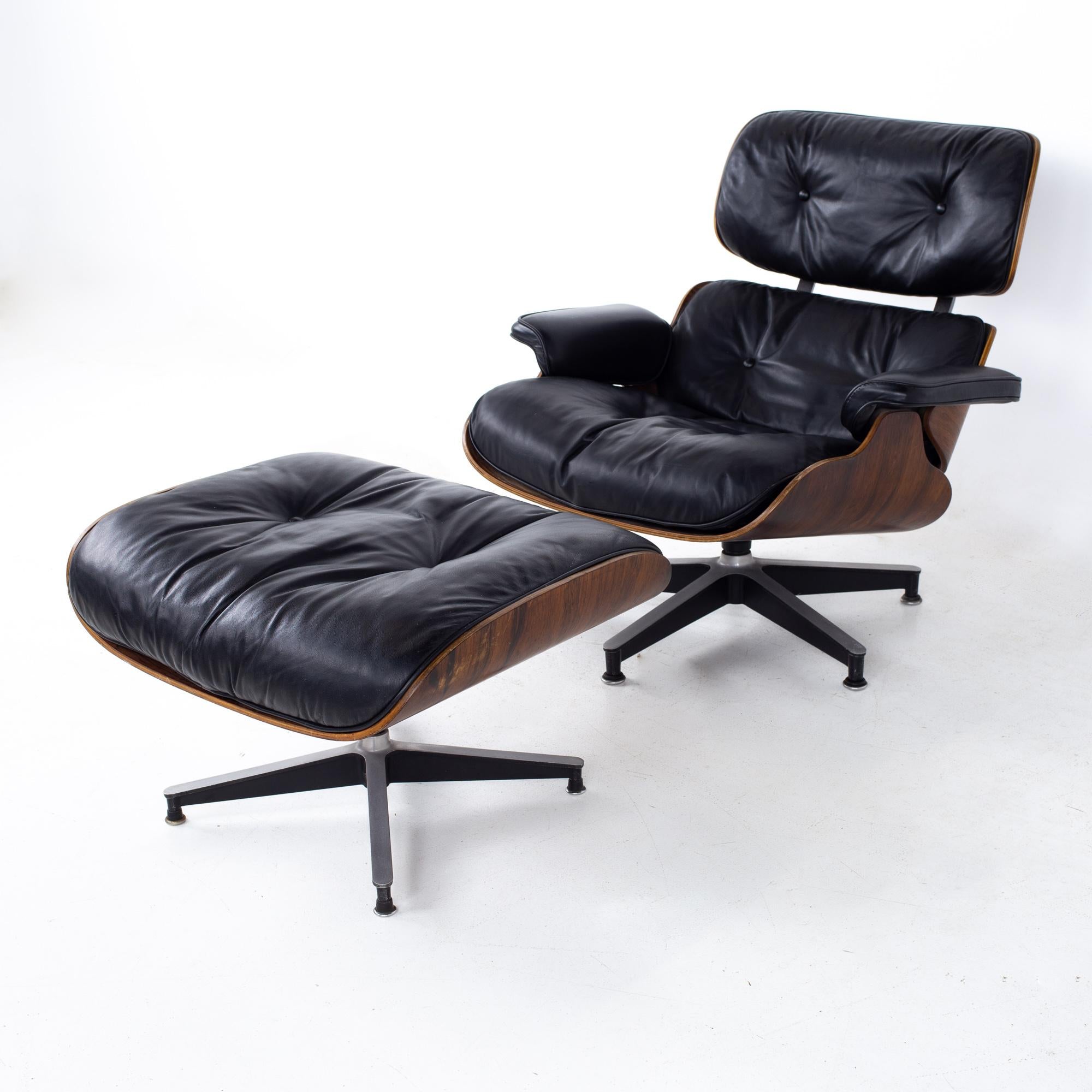 Eames mid century lounge chair and ottoman
Chair measures: 33 wide x 33 deep x 32 high, with a seat height of 17 inches and arm height of 19 inches 
Ottoman measures: 26 wide x 23 deep x 16 inches high

All pieces of furniture can be had in what