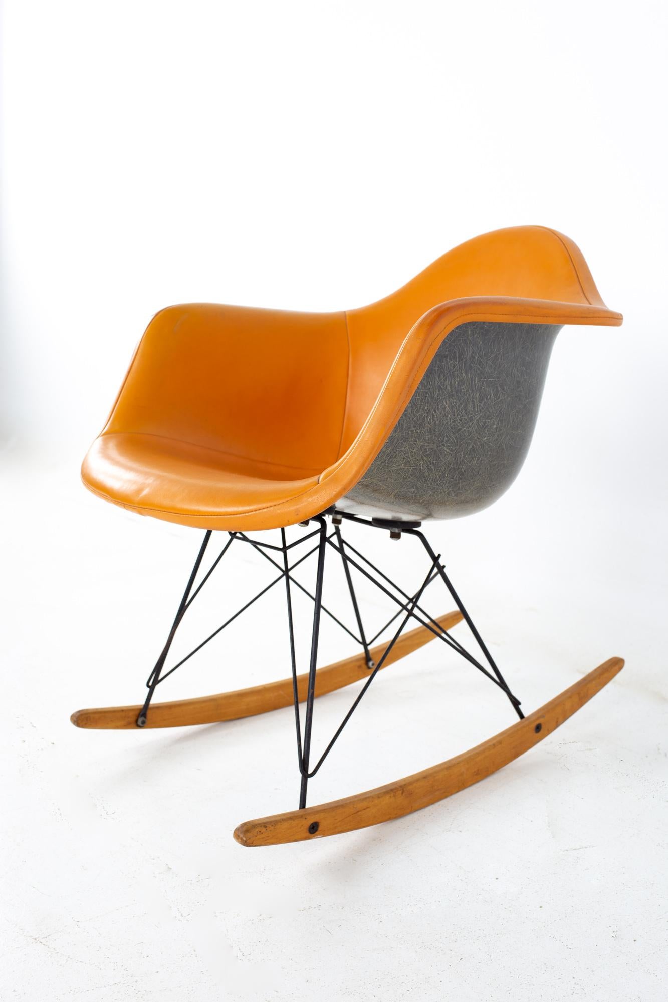 Mid-Century Modern Charles Eames for Herman Miller Mid Century Orange Fiberglass Shell Rocking Chai