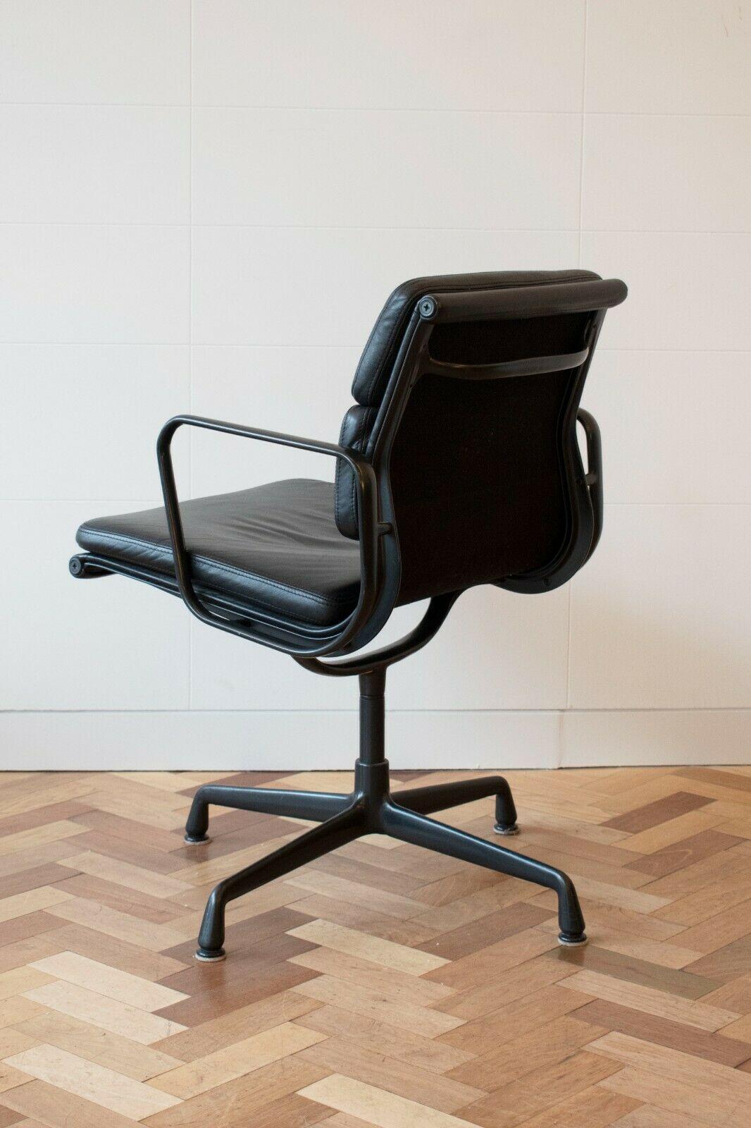 Modern Eames Model Ea208 Soft Pad Chairs for Vitra C.1980s /1990s in Black Leather