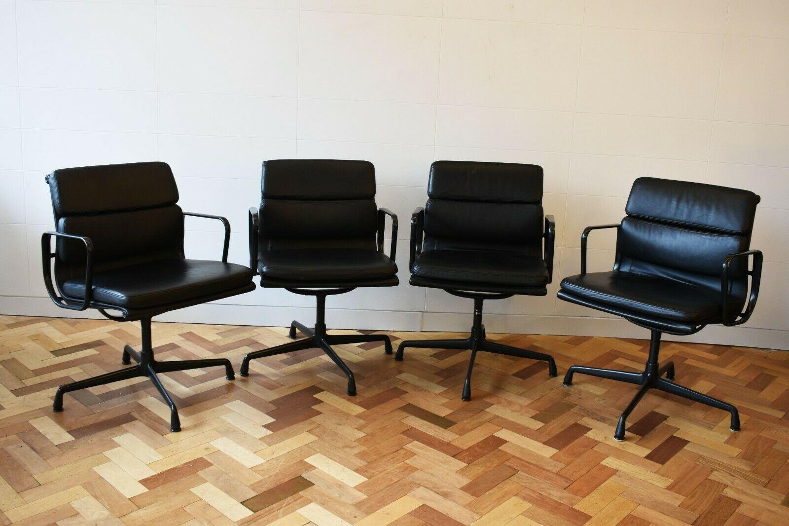 Late 20th Century Eames Model Ea208 Soft Pad Chairs for Vitra C.1980s /1990s in Black Leather