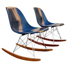 Eames Modernica Case Study Side Shell Rocking Chair Pair Fiberglass Chrome Wood