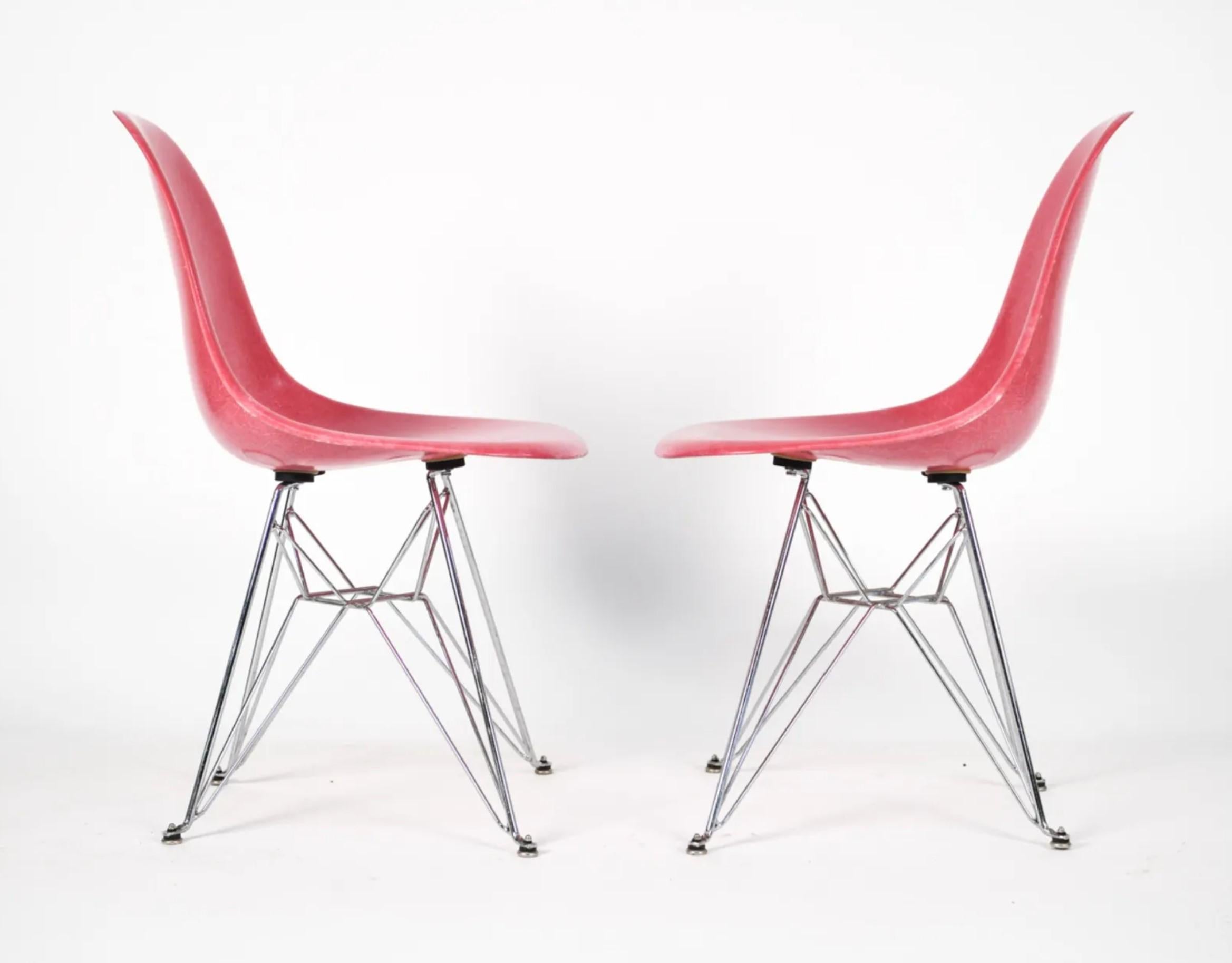 Mid-Century Modern Modernica Case Study Magenta Fiberglass Side Eiffel Chairs Set of 8 Eight