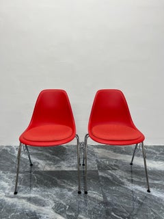 Eames Molded Plastic Chairs with Upholstered Seats for Herman Miller, a Pair