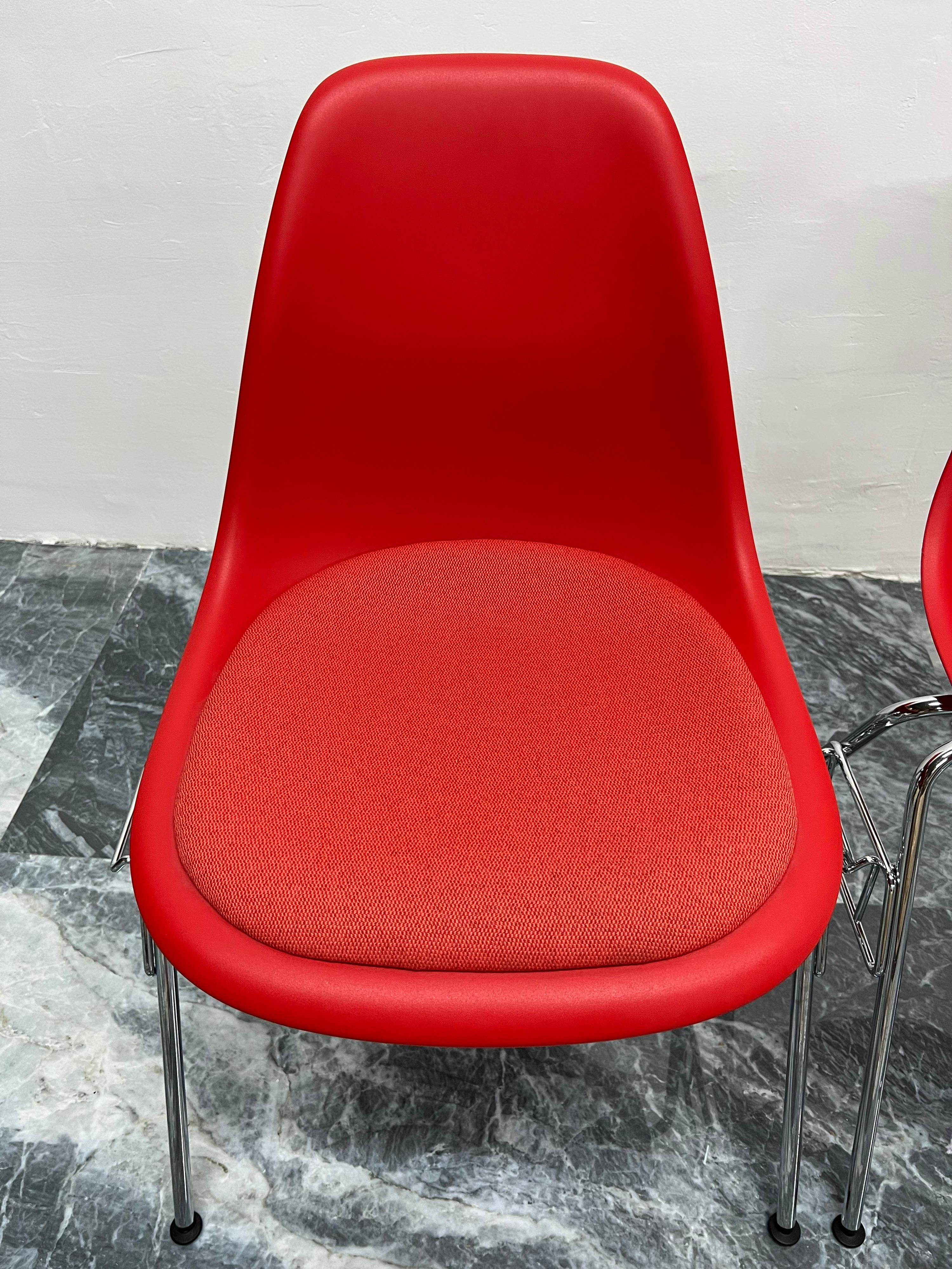 Contemporary Eames Molded Plastic Chairs with Upholstered Seats for Herman Miller, a Pair