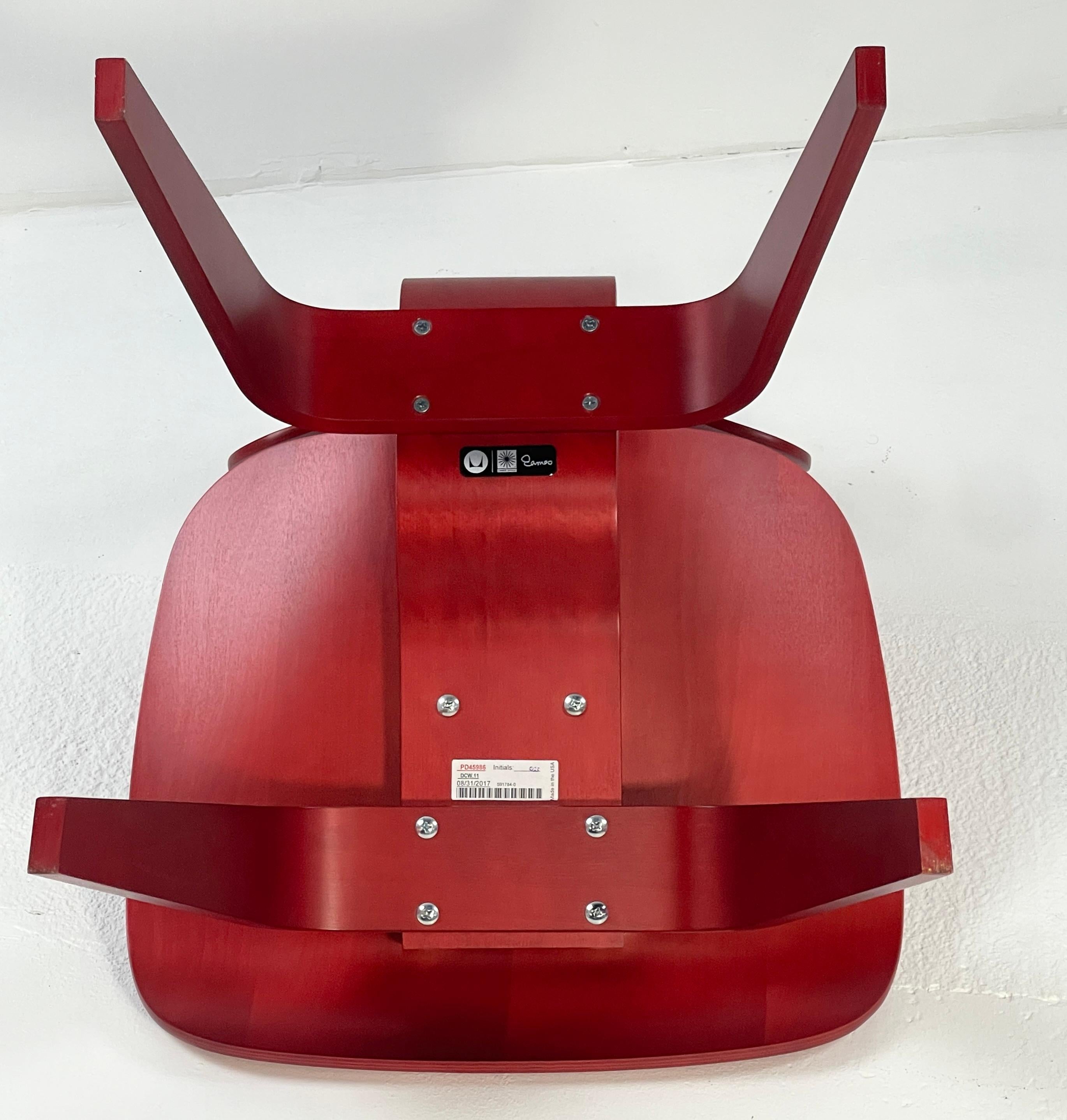 Eames Molded Plywood Dining Chair Wood Base (DCW) in Red Stained Birch excellent For Sale 1
