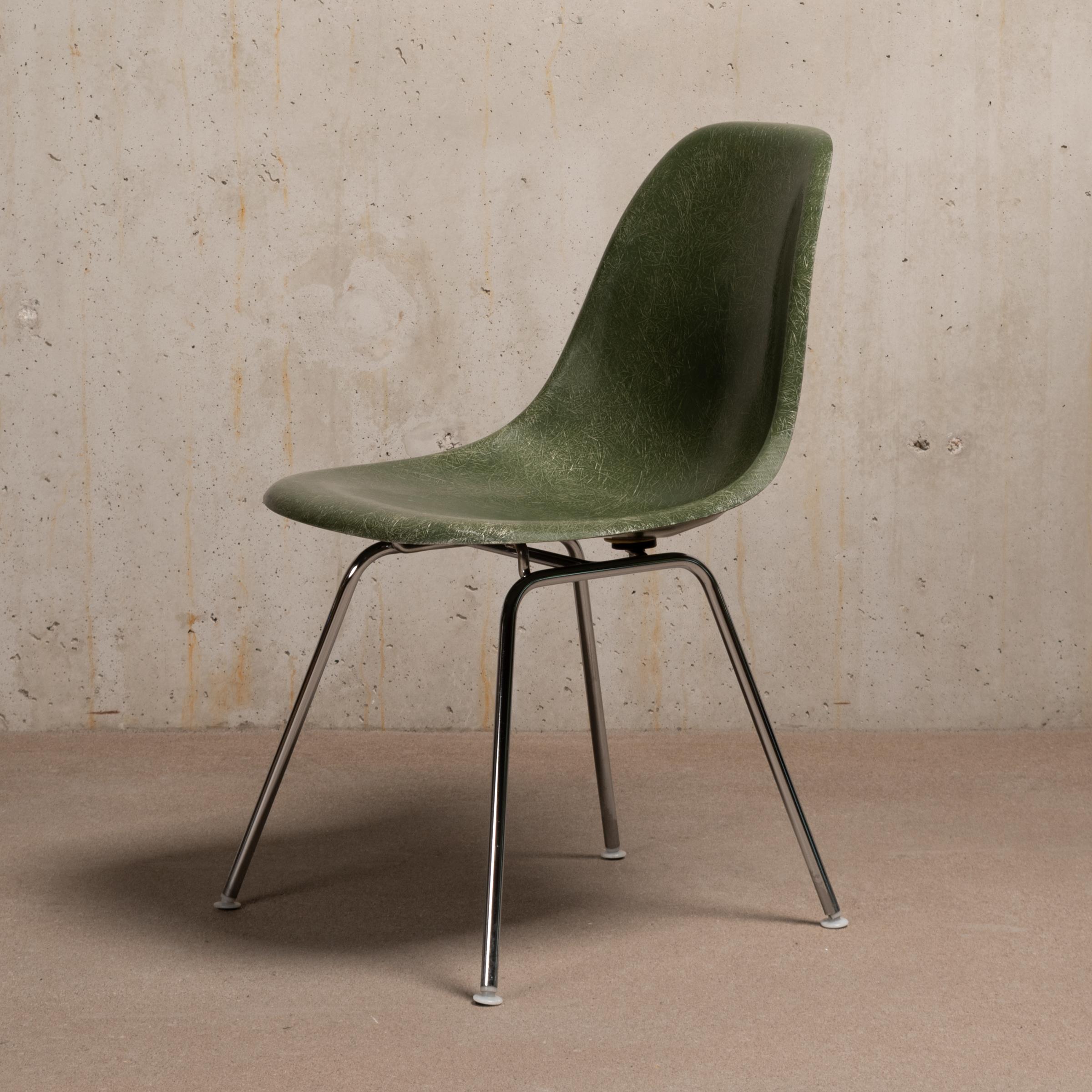 Eames Olive Green Dark Fiberglass DSX Dining Chair Set for Vitra / Herman Miller 2