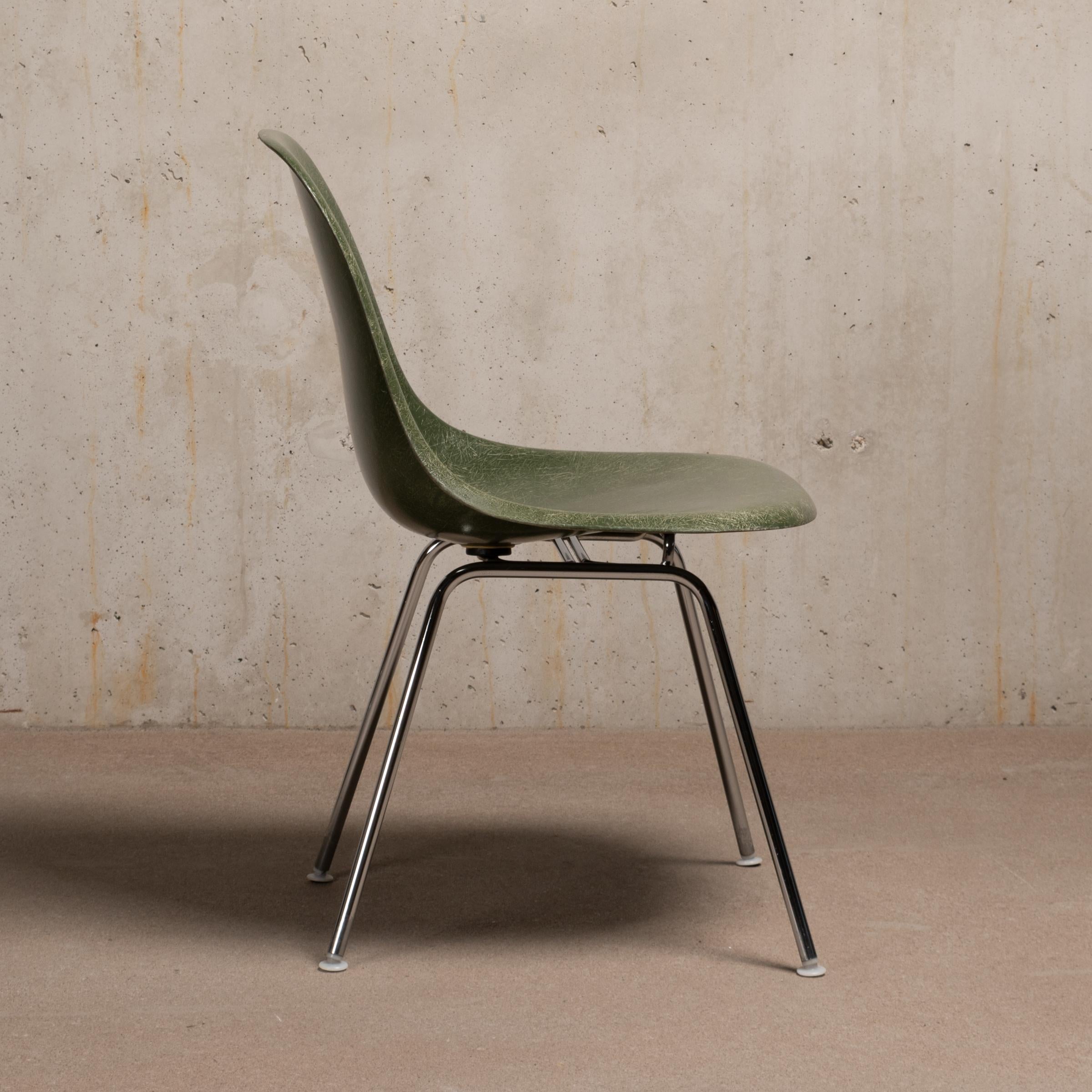 Mid-Century Modern Eames Olive Green Dark Fiberglass DSX Dining Chair Set for Vitra / Herman Miller